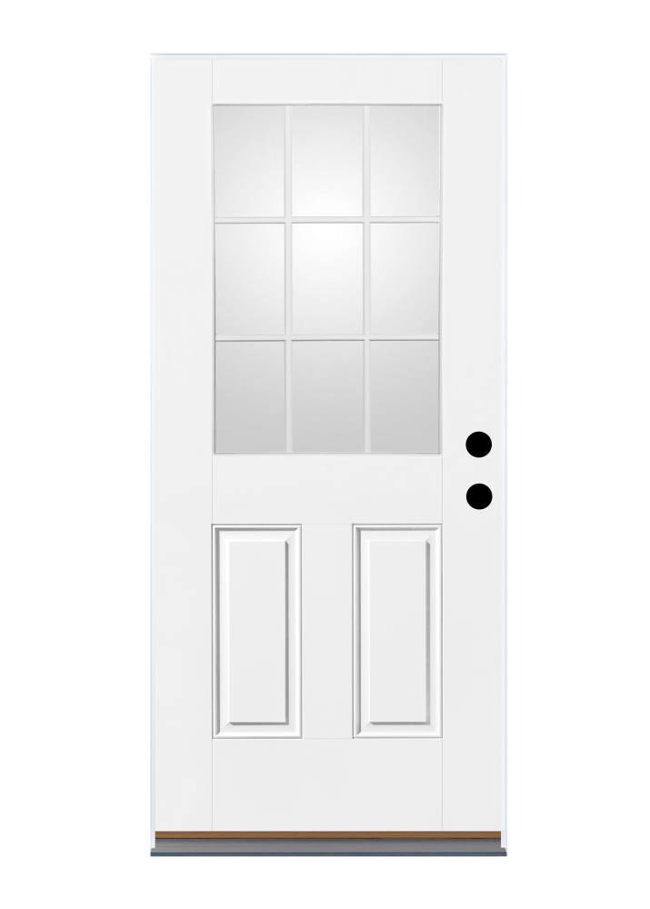 Therma-Tru 36-in x 80-in x 4-9/16-in Fiberglass Half Lite Left-Hand Inswing Ready To Paint Prehung Front Door Insulating Core with Grills