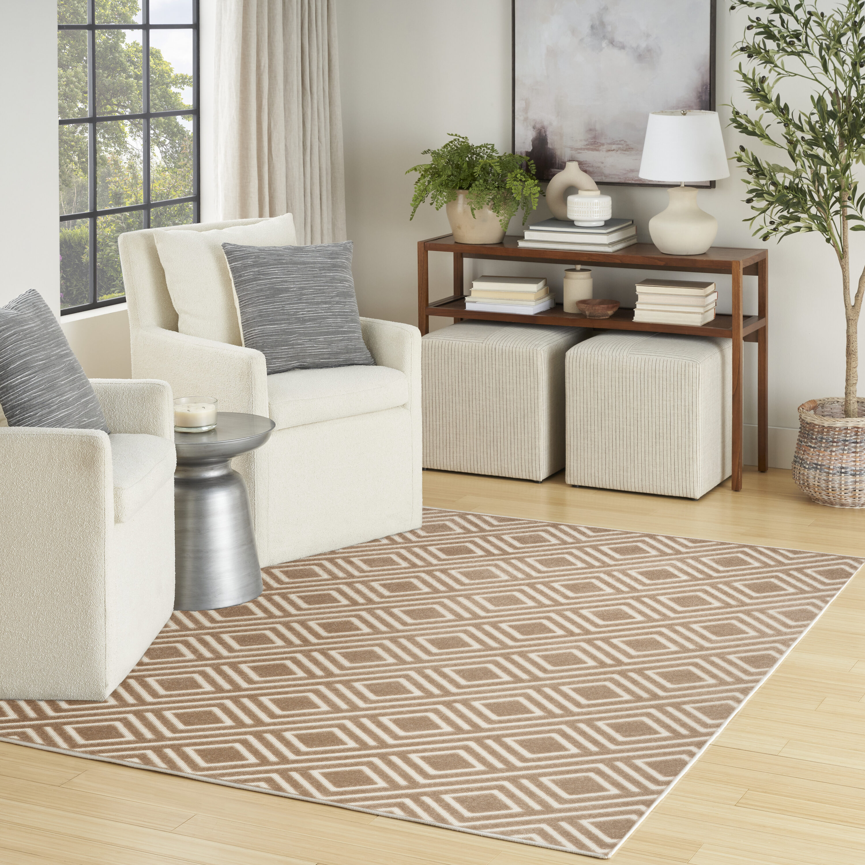 Nourison Home 099446984135 Casual 7 x 9 (ft) Polypropylene Brown Rectangular Indoor Geometric Area rug