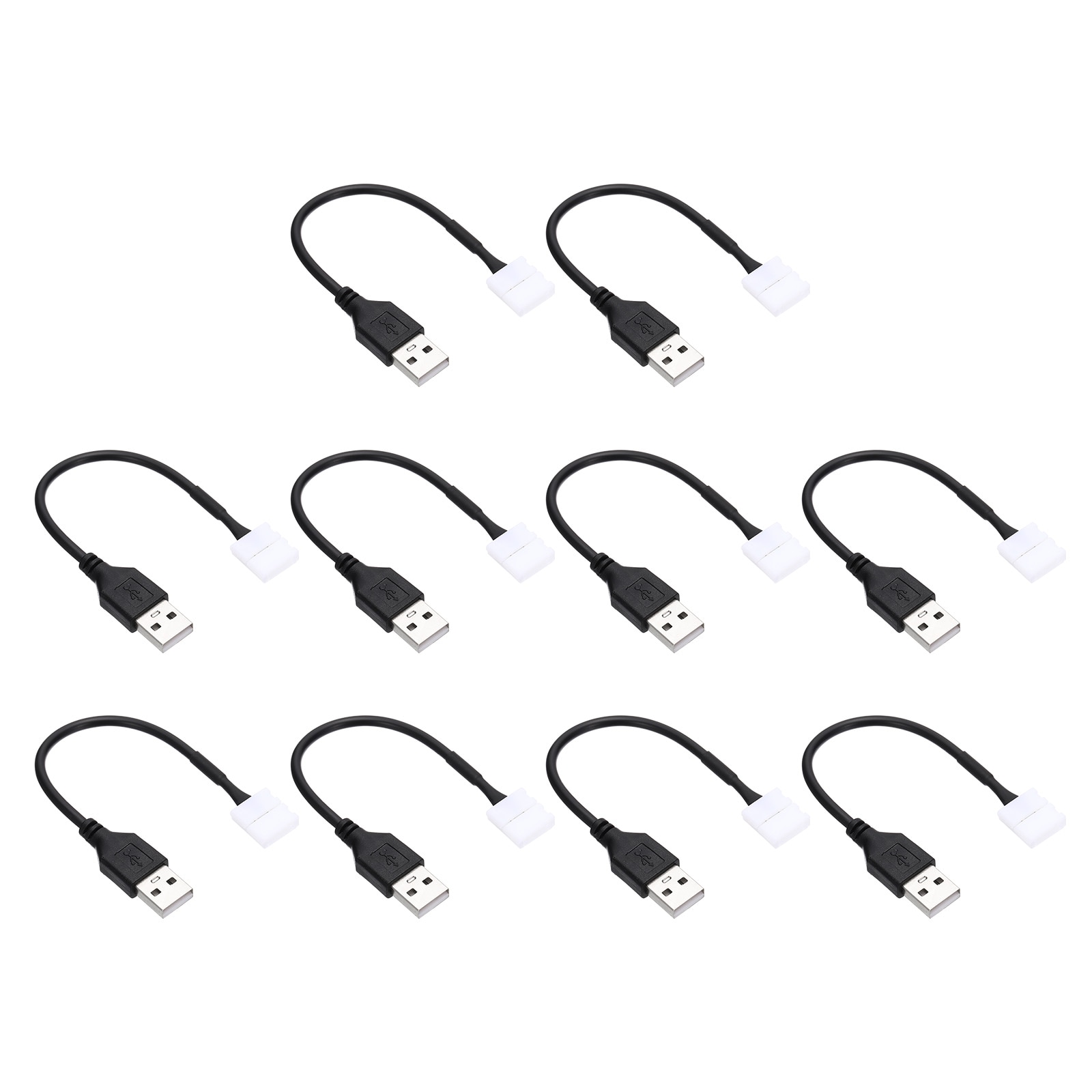 PATIKIL 10pcs LED Strip Connector Cable USB to 2 Pin Quick Solderless Adapter Extention Wire Power Cord for 5050 10mm Width Strip Lighting #S26041701UX1394