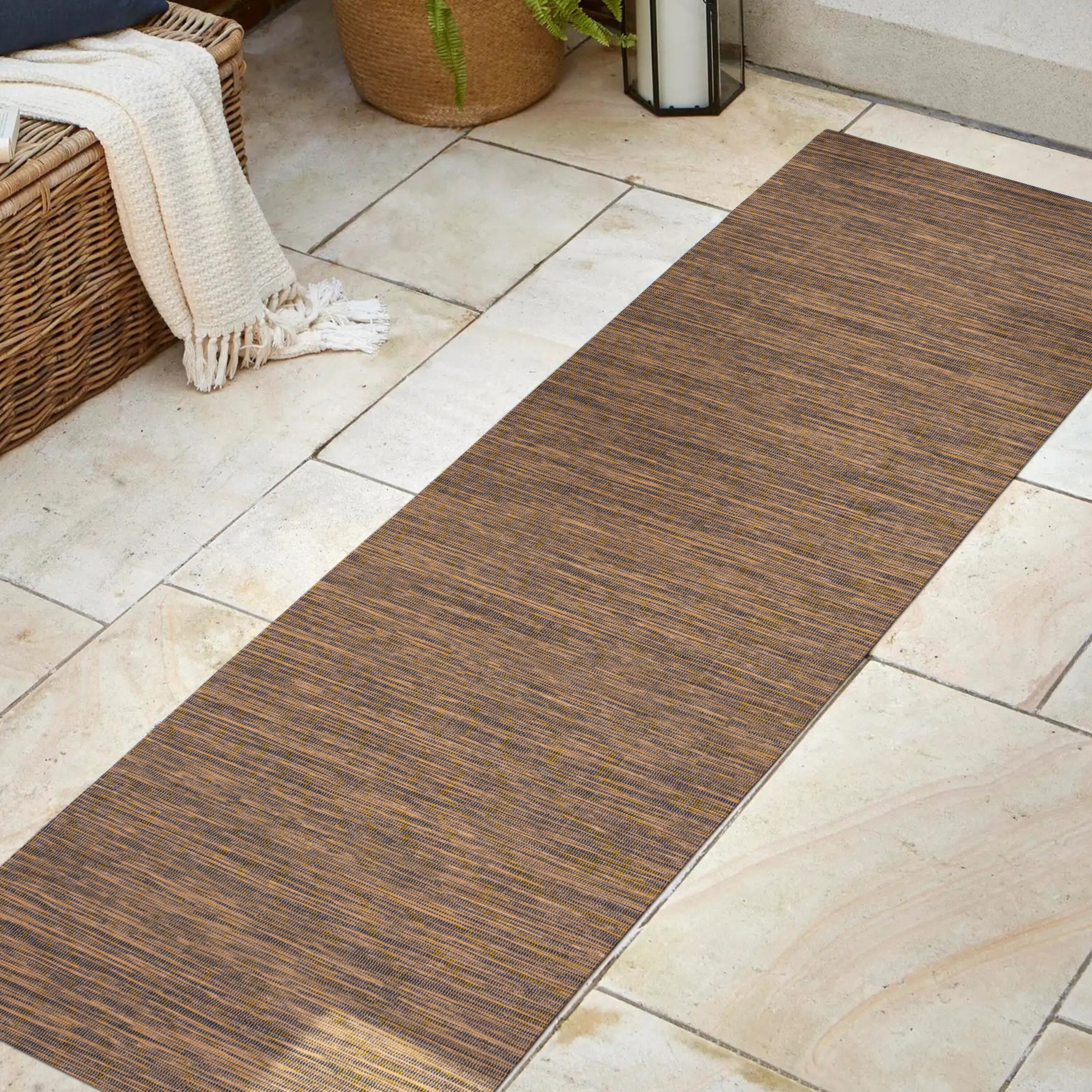Modern Flatweave Solid Brown Synthetic Area Rug - Easy Care