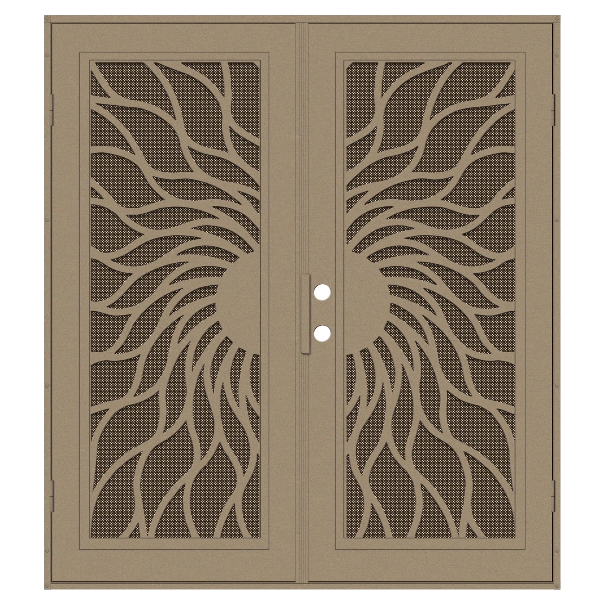 TITAN 3S2001KL2DTP8A Premium Aluminum Security Door 72-in x 80-in Desert Sand Aluminum Surface mount Right-hand outswing Double Security Door with Brown Screen and Double bore
