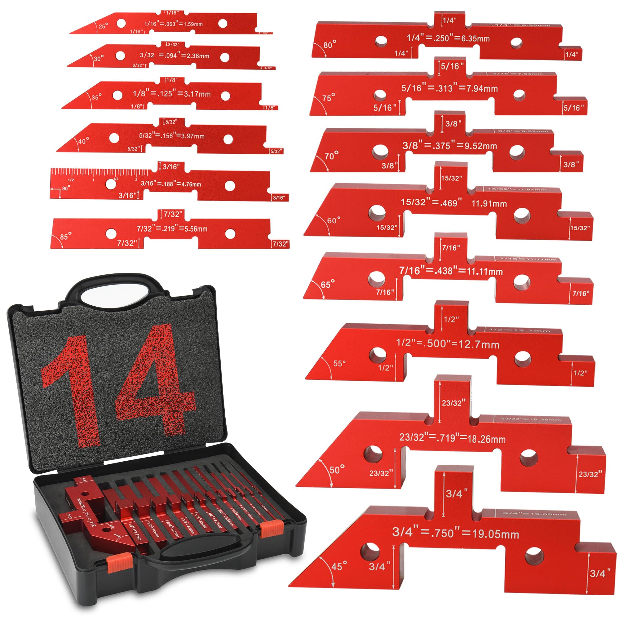 JVFCXXV  Router Table Setup Bars 14pcs Precision Aluminum Height Depth Angle Gauge Tool Set with Storage Case for Woodworking and Saw Accessories
