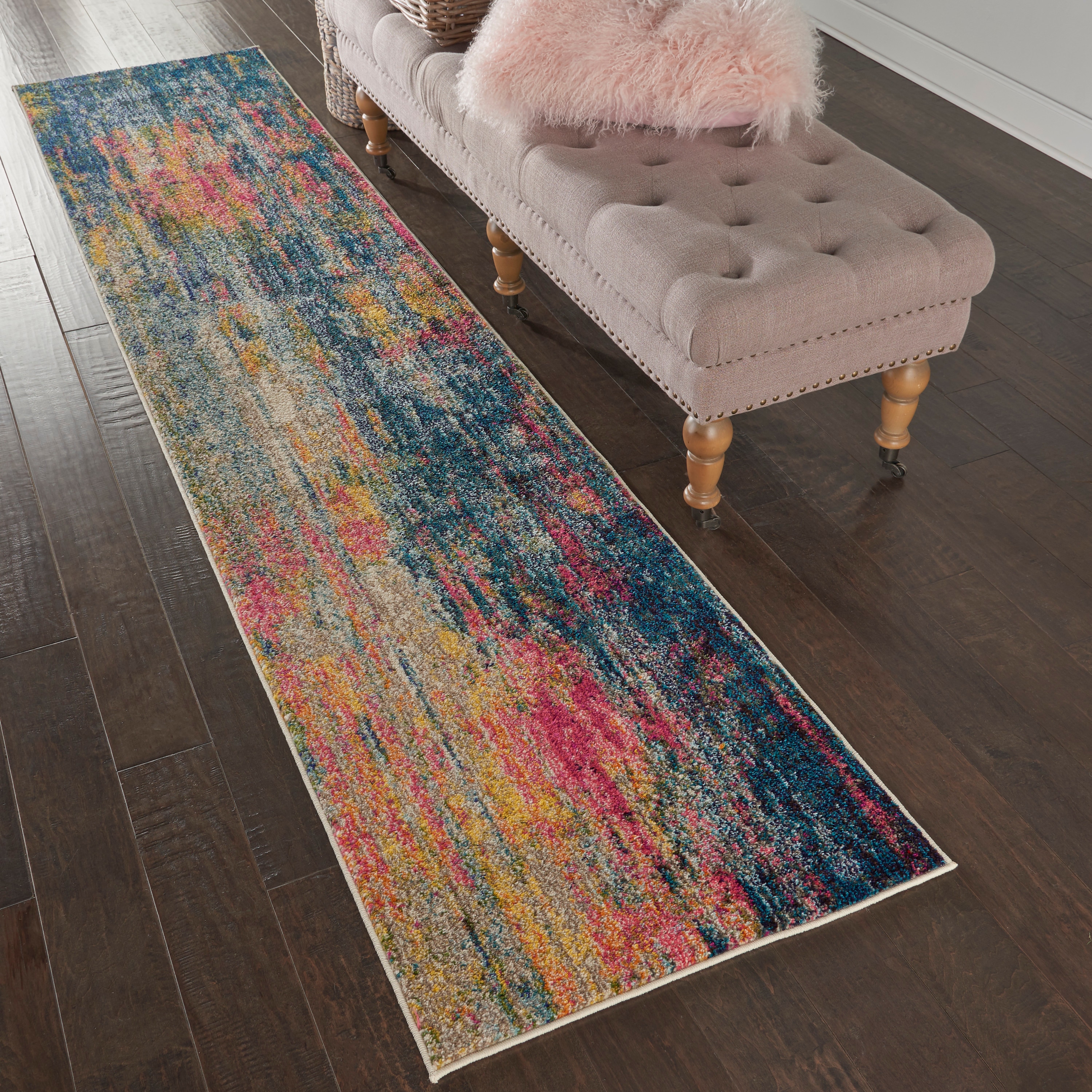 Celestial Swirl Abstract Blue and Yellow 26.5" Synthetic Rug