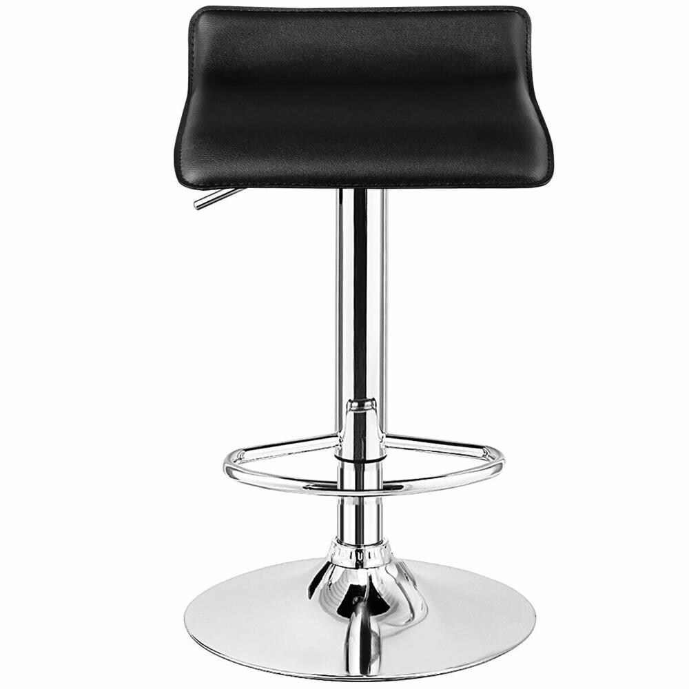 Sleek Adjustable Swivel Backless Bar Stool in Black Leather