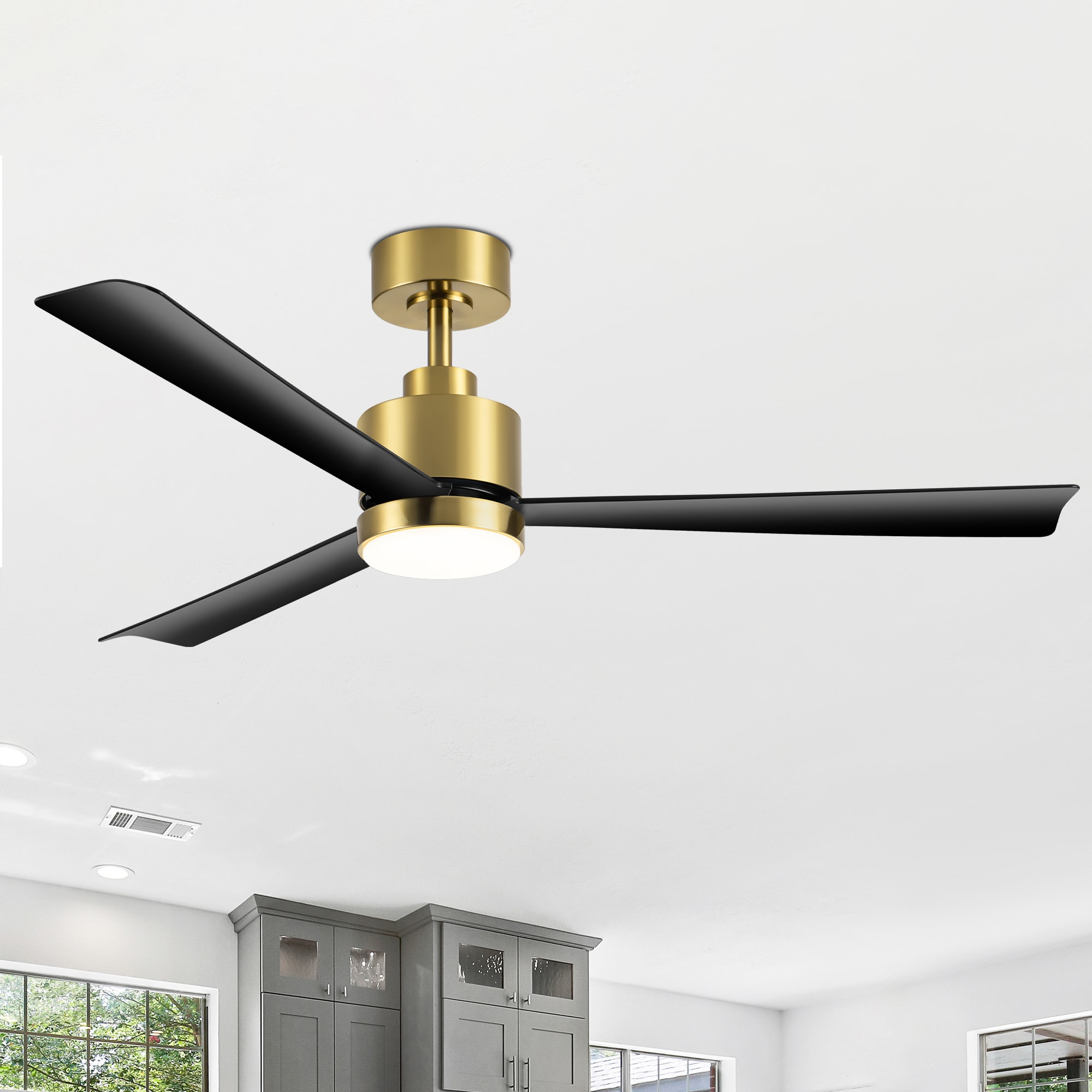 Breezary 30024-GB 52-in Color-Changing Integrated LED Matte Black and Gold with Black Blades Propeller Ceiling Fan With Light - Remote Included ( 3 -Blade )