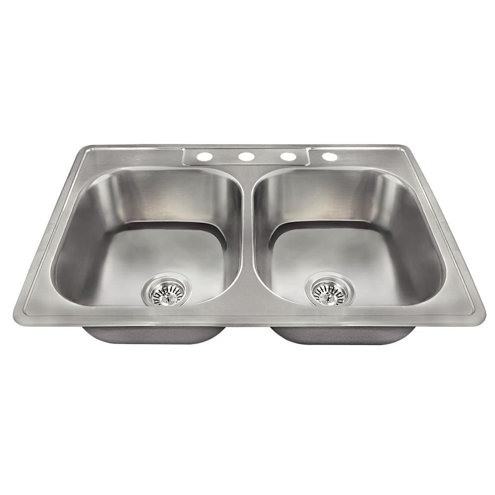 MR Direct Drop-In 33-in x 22-in Stainless Steel Double Equal Bowl 4 ...