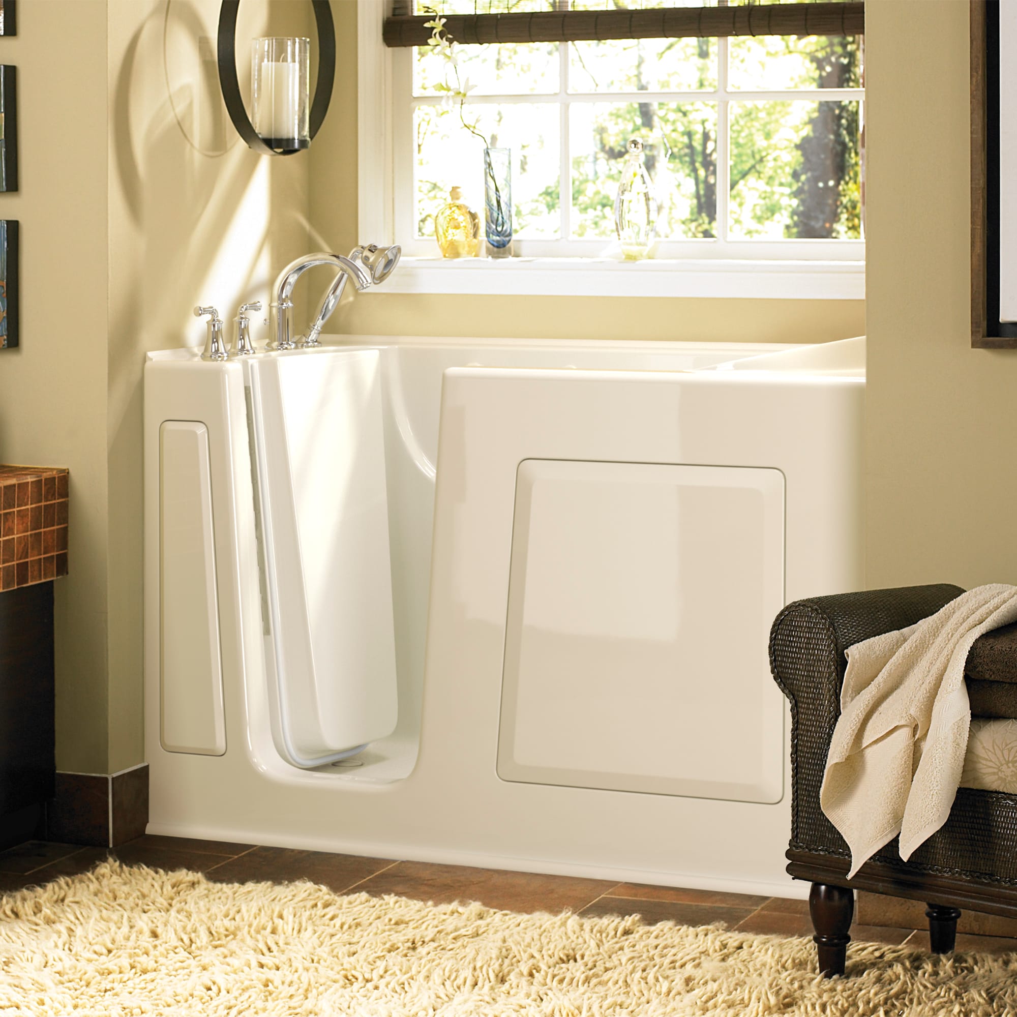 American Standard 3060.309.SLL 30.0-Inches x 59.0-Inches Linen Fiberglass Rectangular Walk-in Soaking bathtub with Faucet Hand Shower Drain ( Left Drain )