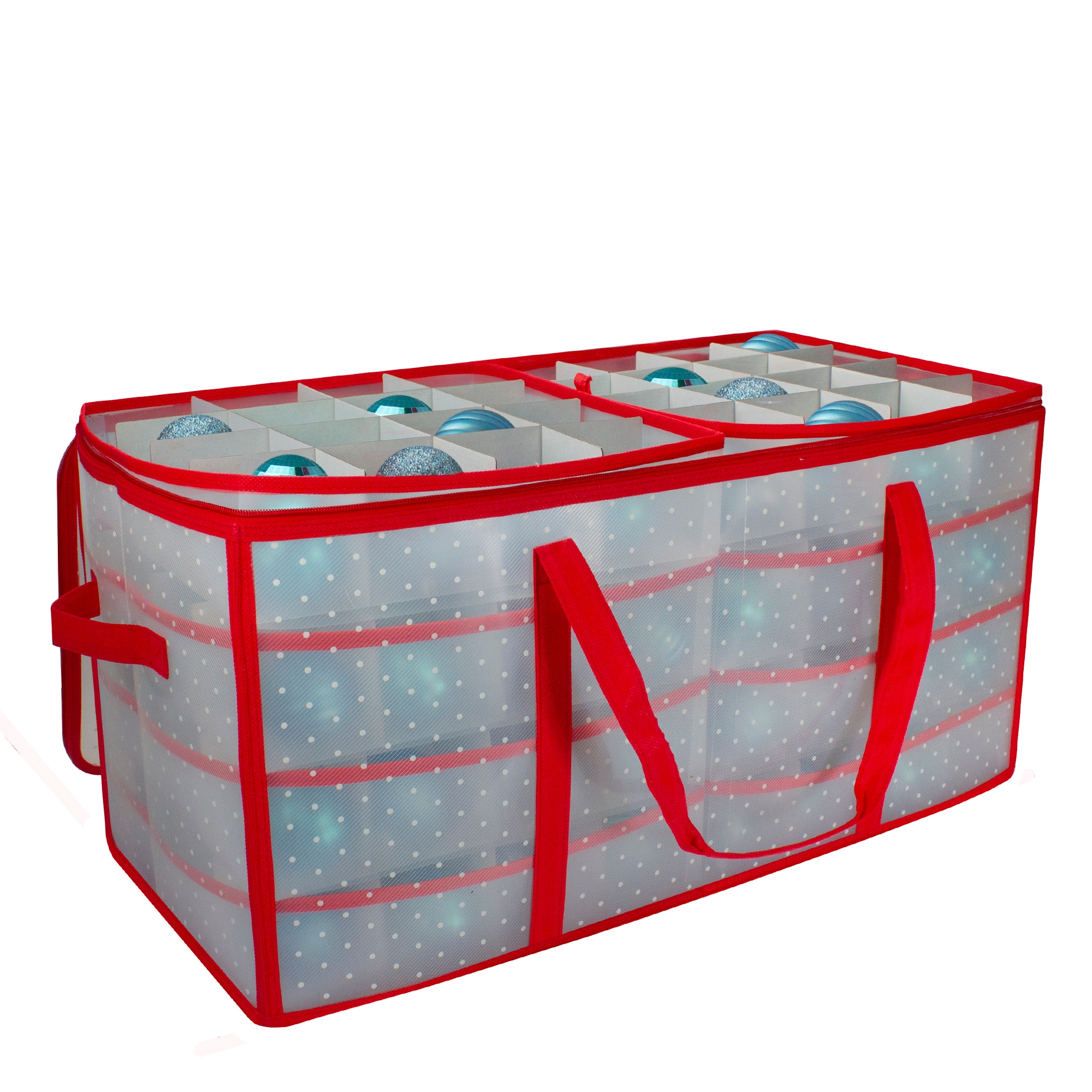 Osto Clear Plastic Christmas Ornament Storage Box Stores Up To 128  Ornaments Of 3”; 2-way Zipper,carry Handles. Tear Proof And Waterproof Red  Trim : Target