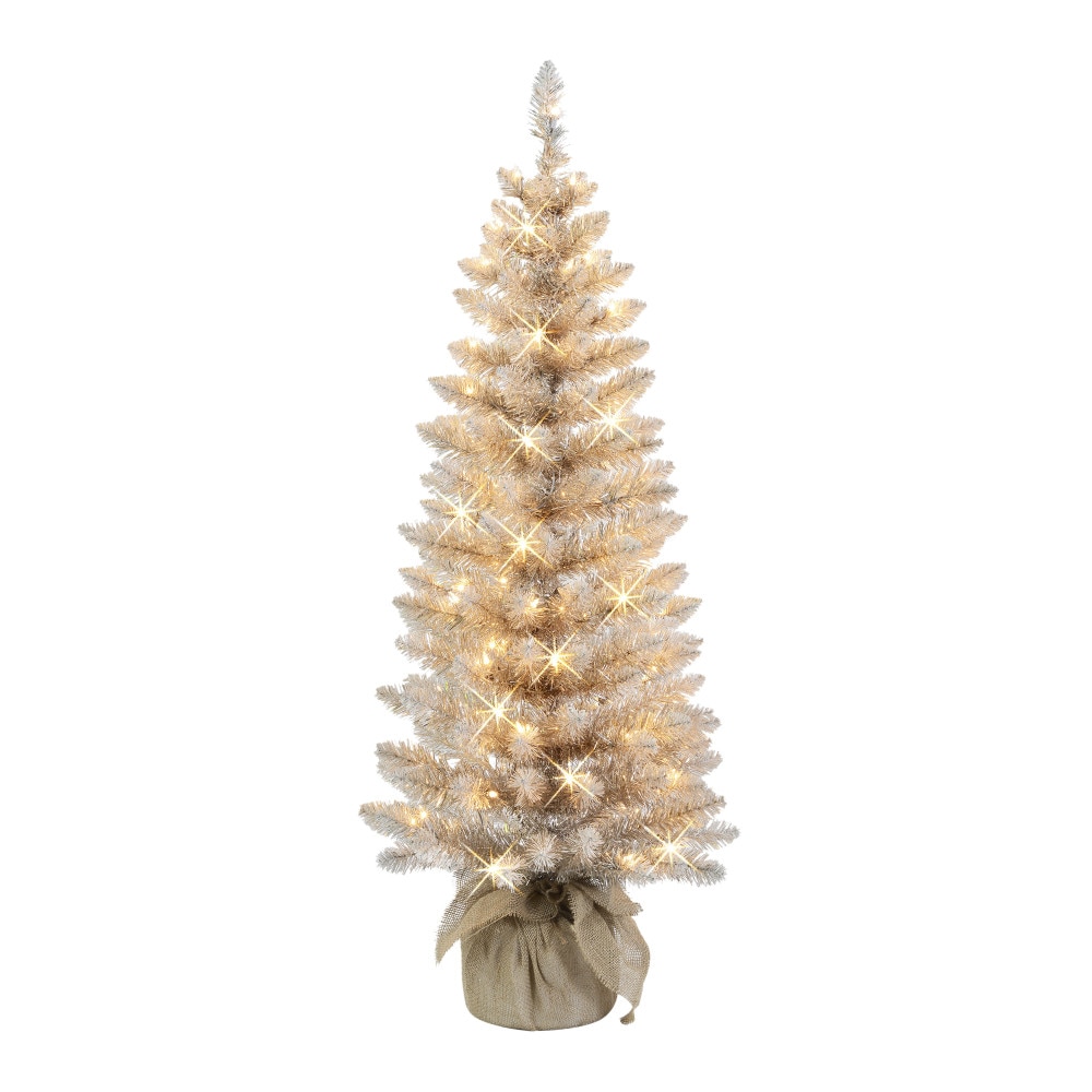 Puleo International ST9612A-40C07-RG 4-ft Fir Pre-lit Gold Artificial Christmas Tree with Clear Incandescent Lights