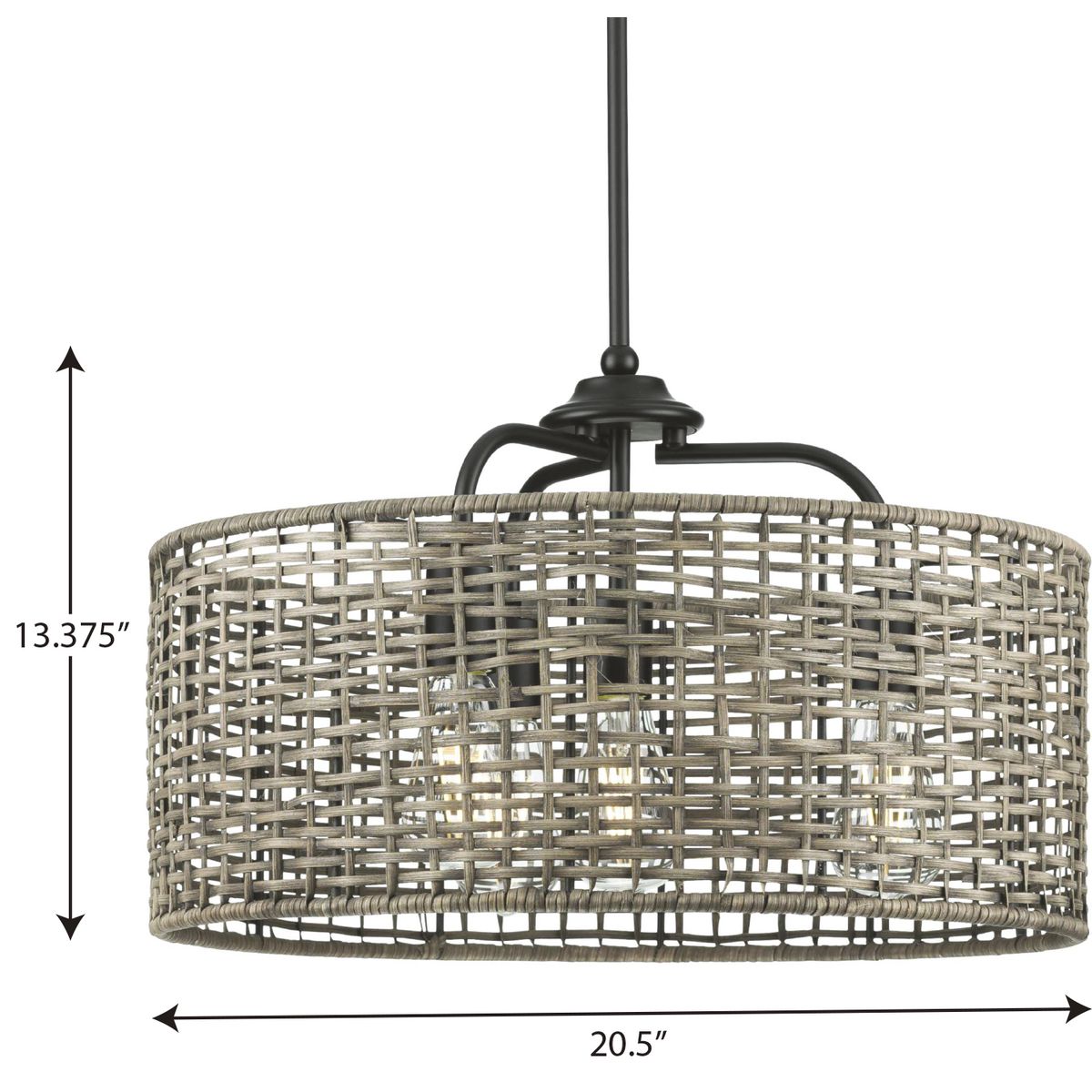 Lavelle 20.5" Matte Black Natural Rattan Drum Pendant Light