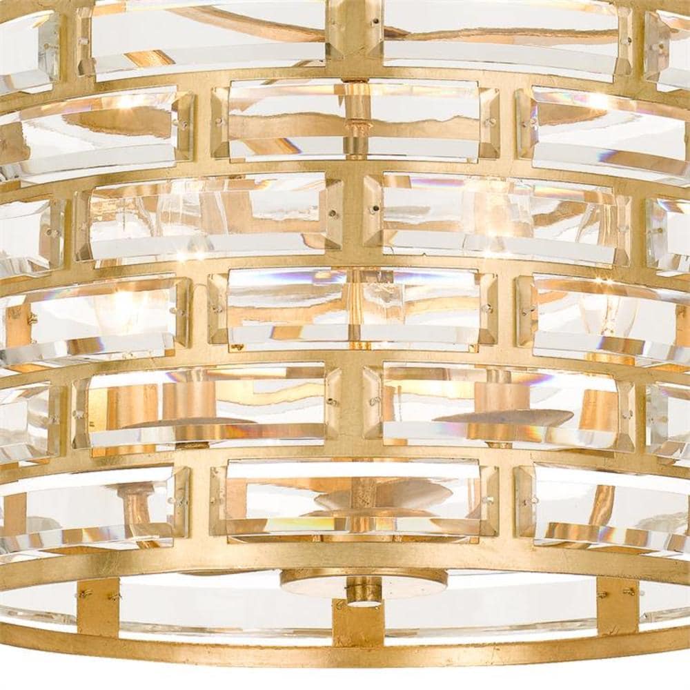 Antique Gold Mini Drum Chandelier with Crystal Accents