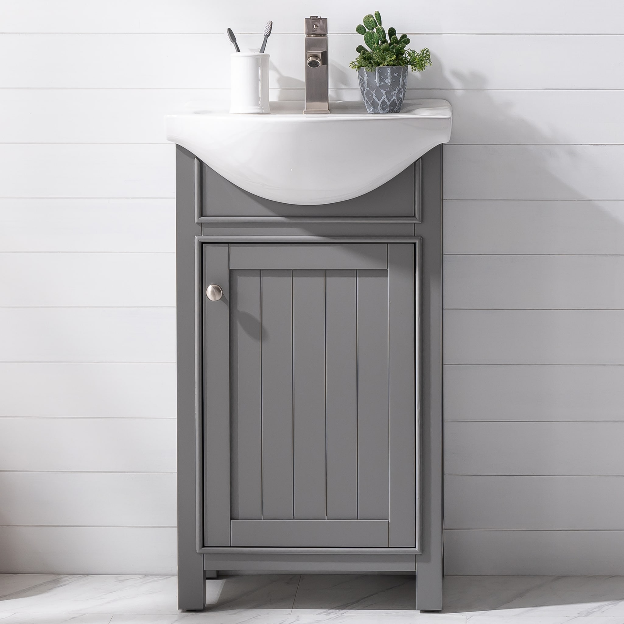 Design Element S05-20-GY Marian 20-in Gray Single Sink Bathroom Vanity with White Porcelain Top