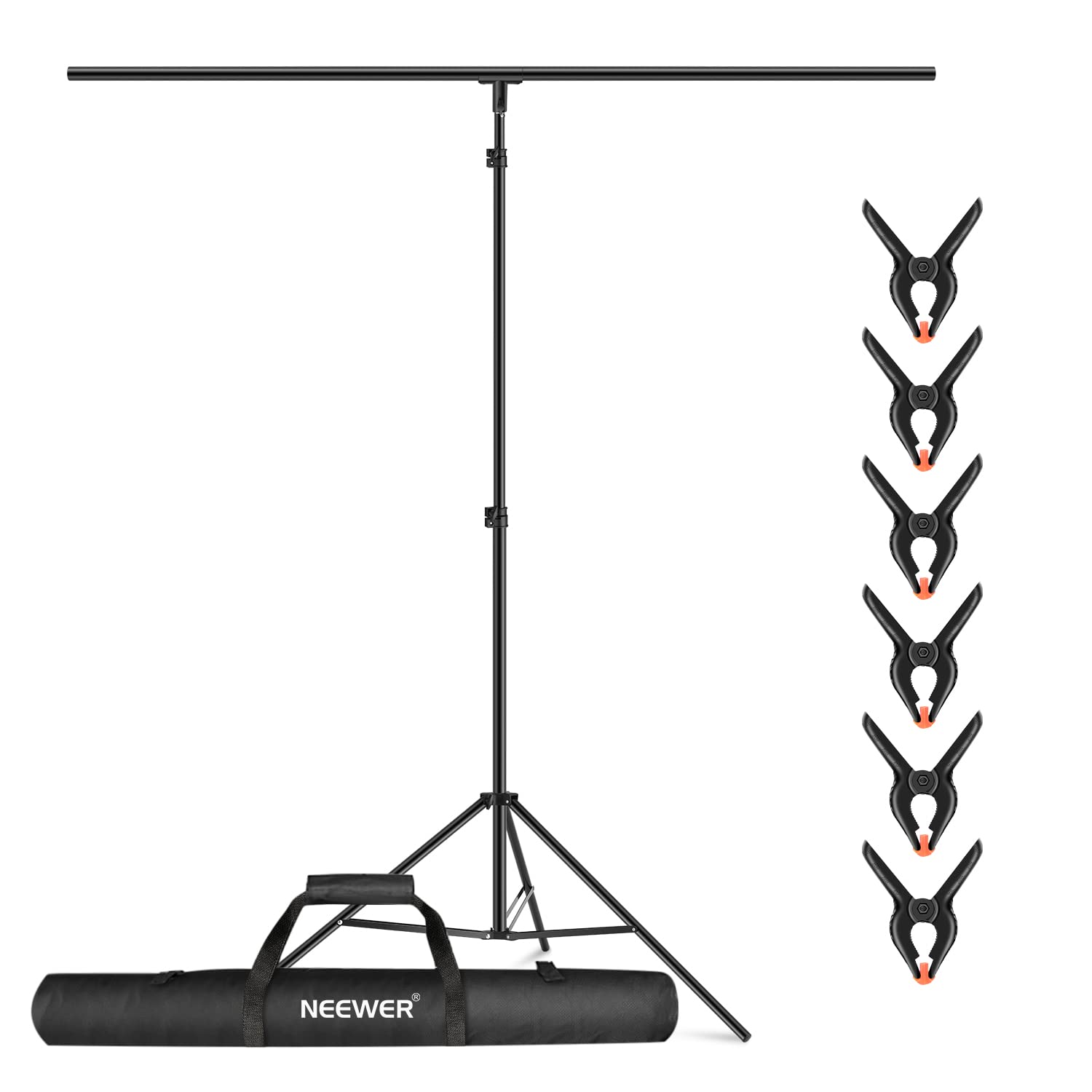 NEEWER T-Shape Background Backdrop Support Stand Kit with Adjustable Tripod Stand 8.5ft Tall 5ft Wide Crossbars 6 Spring Clamps and Carrying Bag for Photo Video Studio