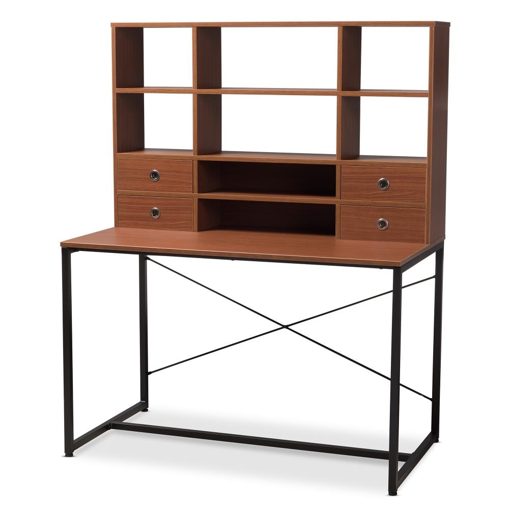 Baxton studio ethan rustic industrial shop style brown wood and metal desk