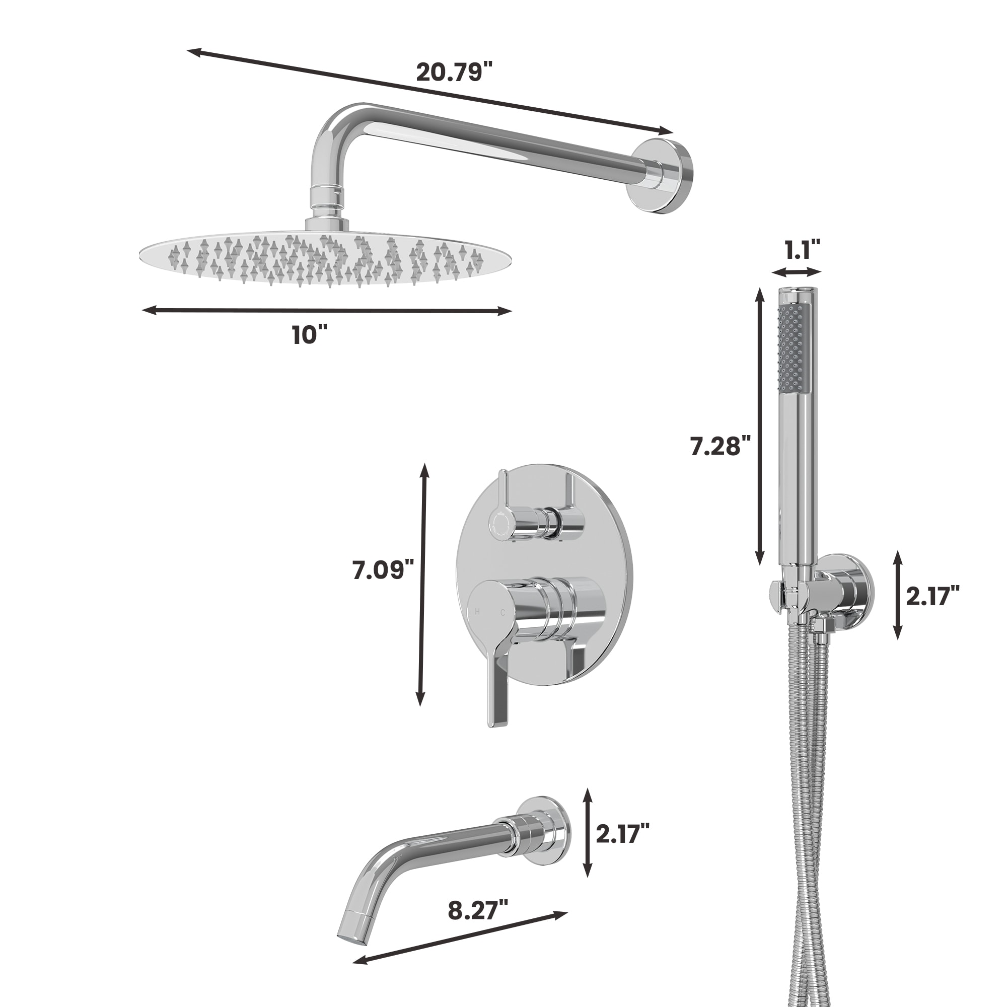 Mondawe AM-S133A3C-10CH Showerhead-Bar-Panels - View #13