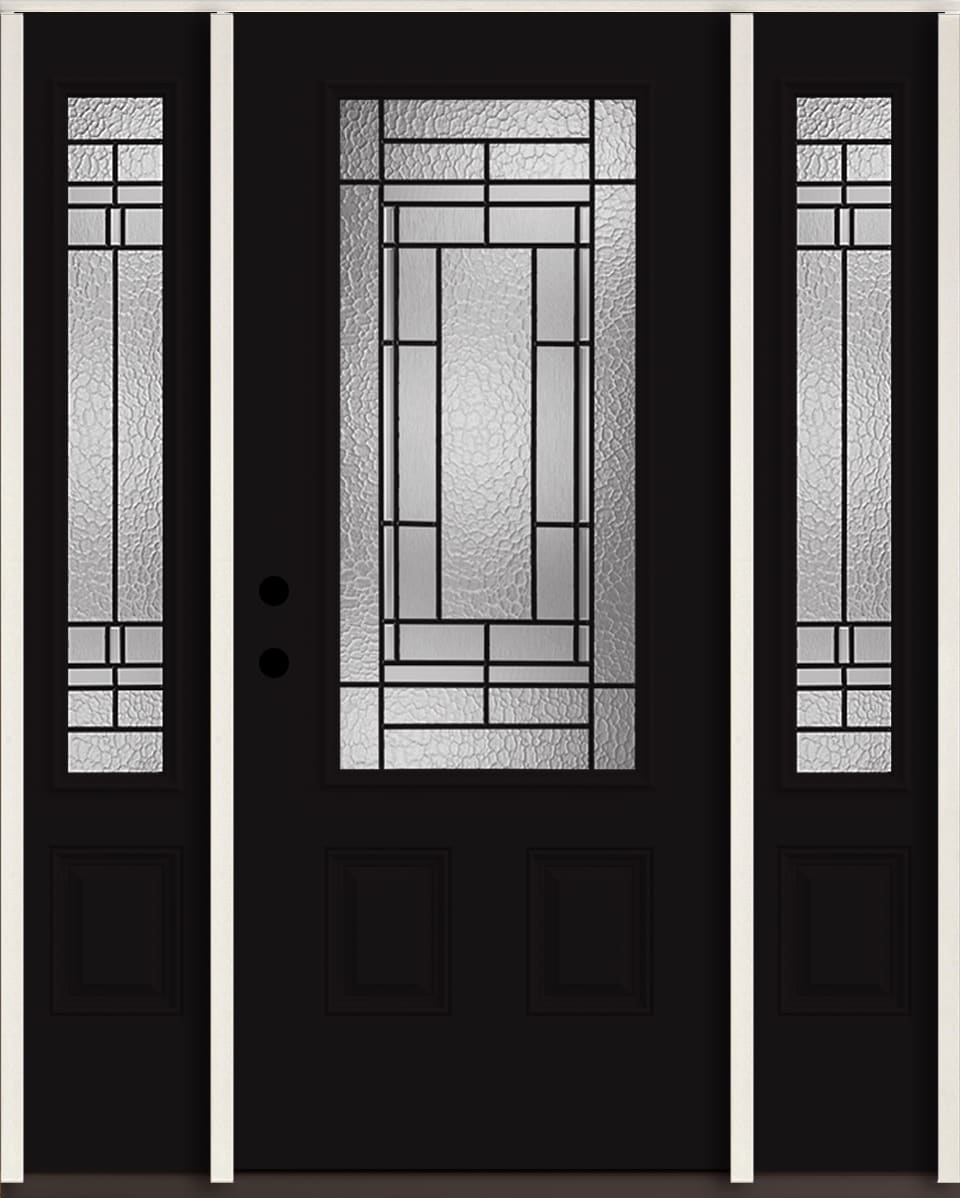 RELIABILT LO963701 Pembrook 60-in x 80-in x 4-5/8-in Fiberglass 3/4 lite Right-hand inswing Peppercorn Paint Painted Prehung Front Door with Sidelights Insulating core