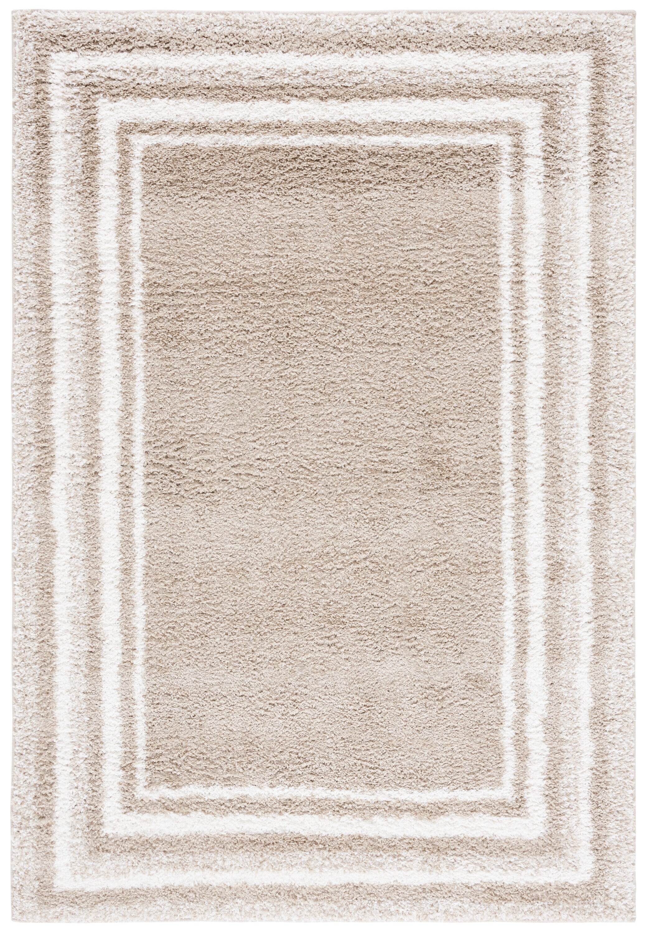 Ivory and Beige Rectangular Tufted Shag Area Rug