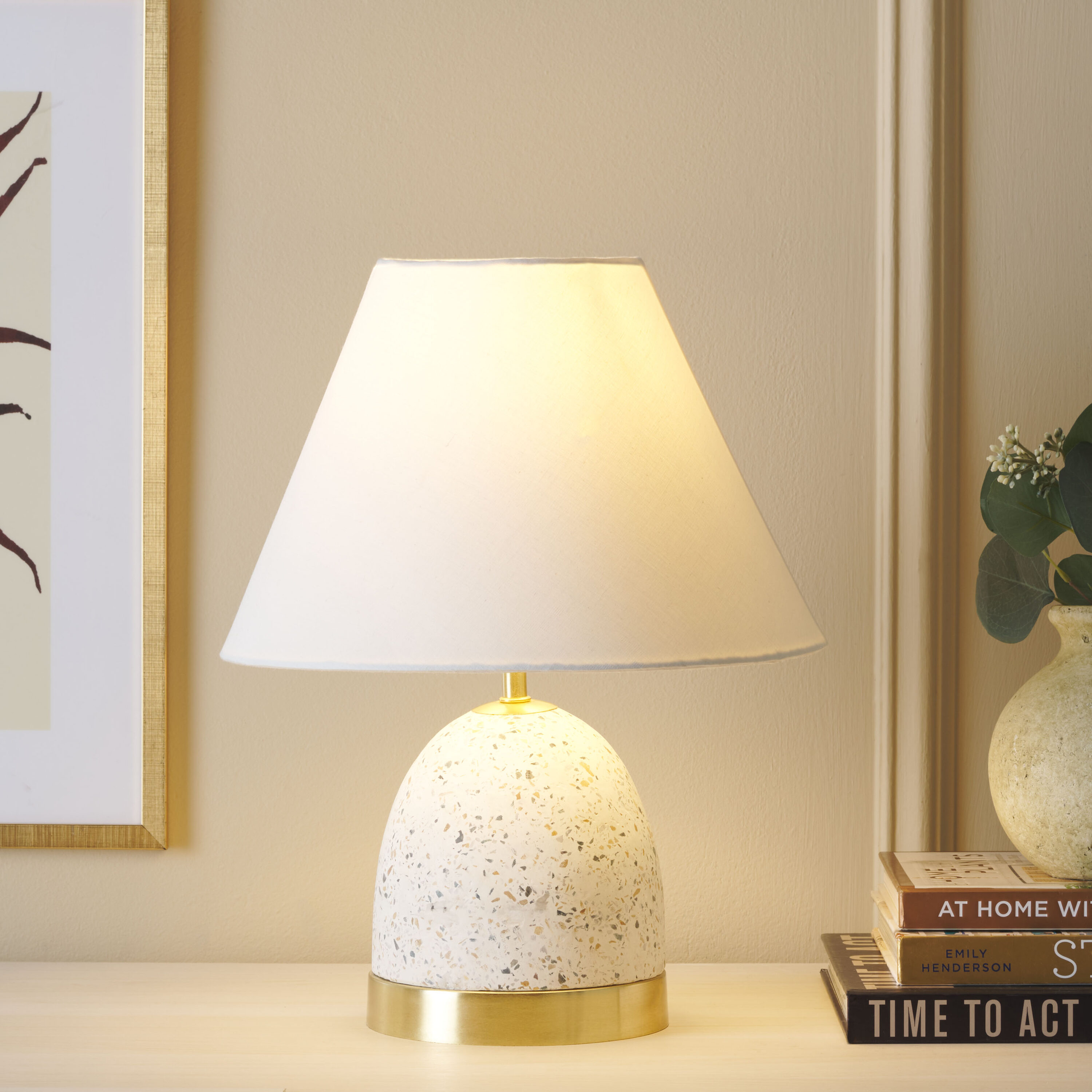 Safavieh TBL3015A Table Lamps 16-in White LED Incandescent On/Off switch Table Lamp with Cotton Shade