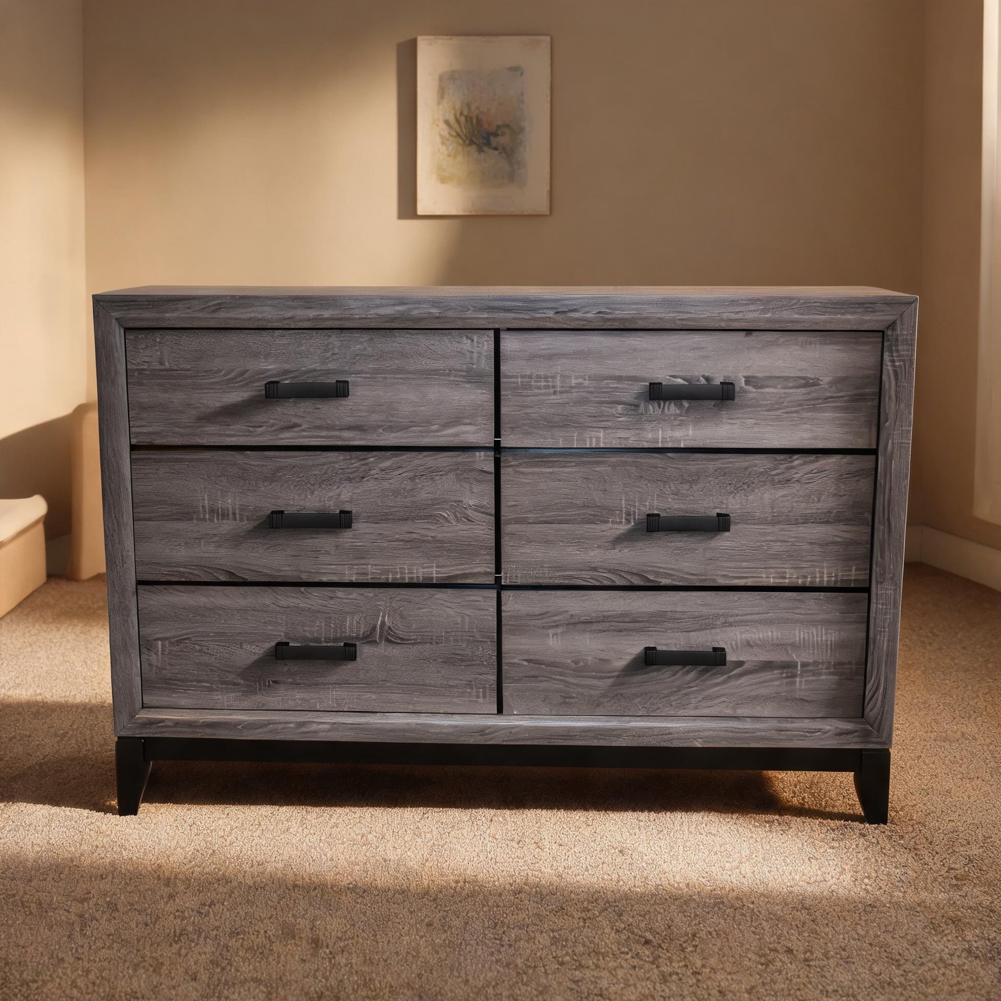 solid wood grey dresser Alaterre Furniture Arden 6-Drawer Double Dresser, Driftwood Gray Solid Pine  Wood, Rustic Finish Ideal for Bedroom Storage and Organization ANAN0432