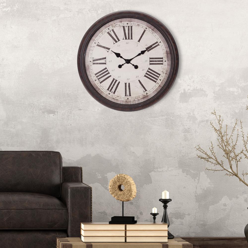 Patton Rustic Round Black Plastic Indoor Oversized Wall Clock with ...