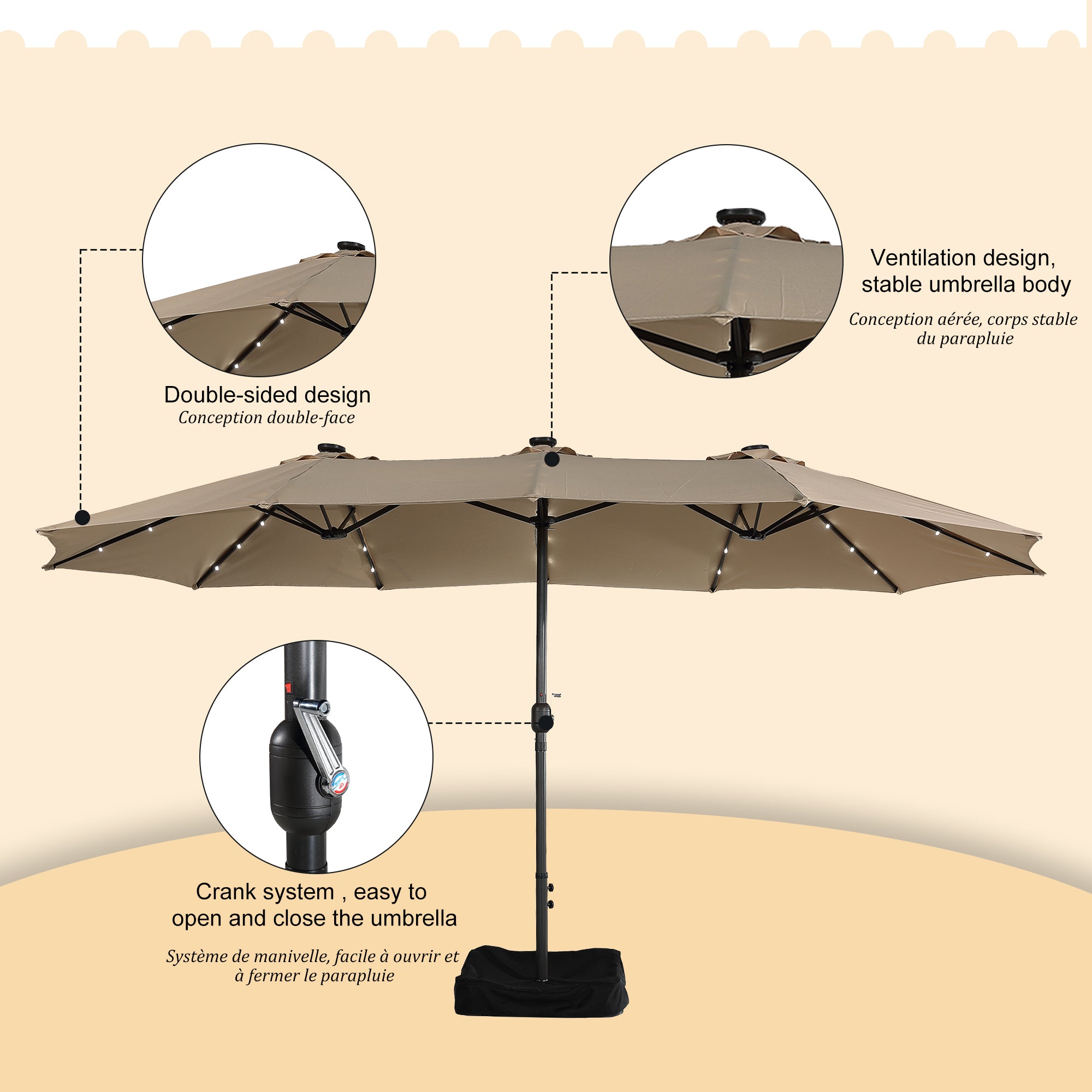 Boyel Living 15 ft. Extra-Large Outdoor Market Double-Sided Patio ...