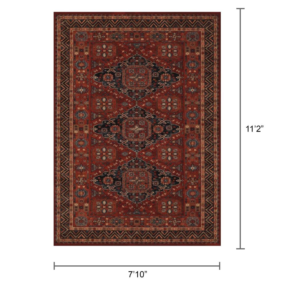 Burgundy Rectangular Wool and Synthetic Area Rug, 134" x 94"