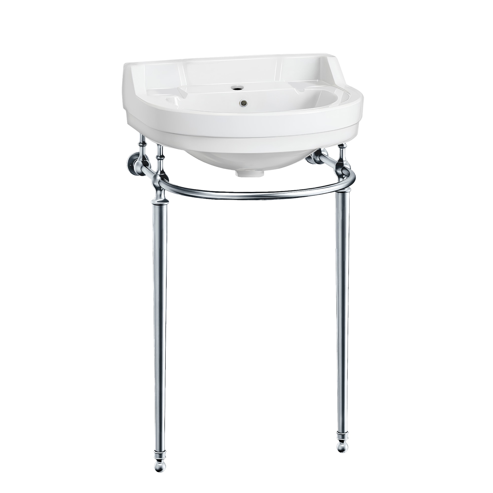 Whitehaus Collection 22-in Bathroom Console Sink Semi-Circular Bowl with Overflow and Polished Chrome Leg Supports also including Front Towel Bar
