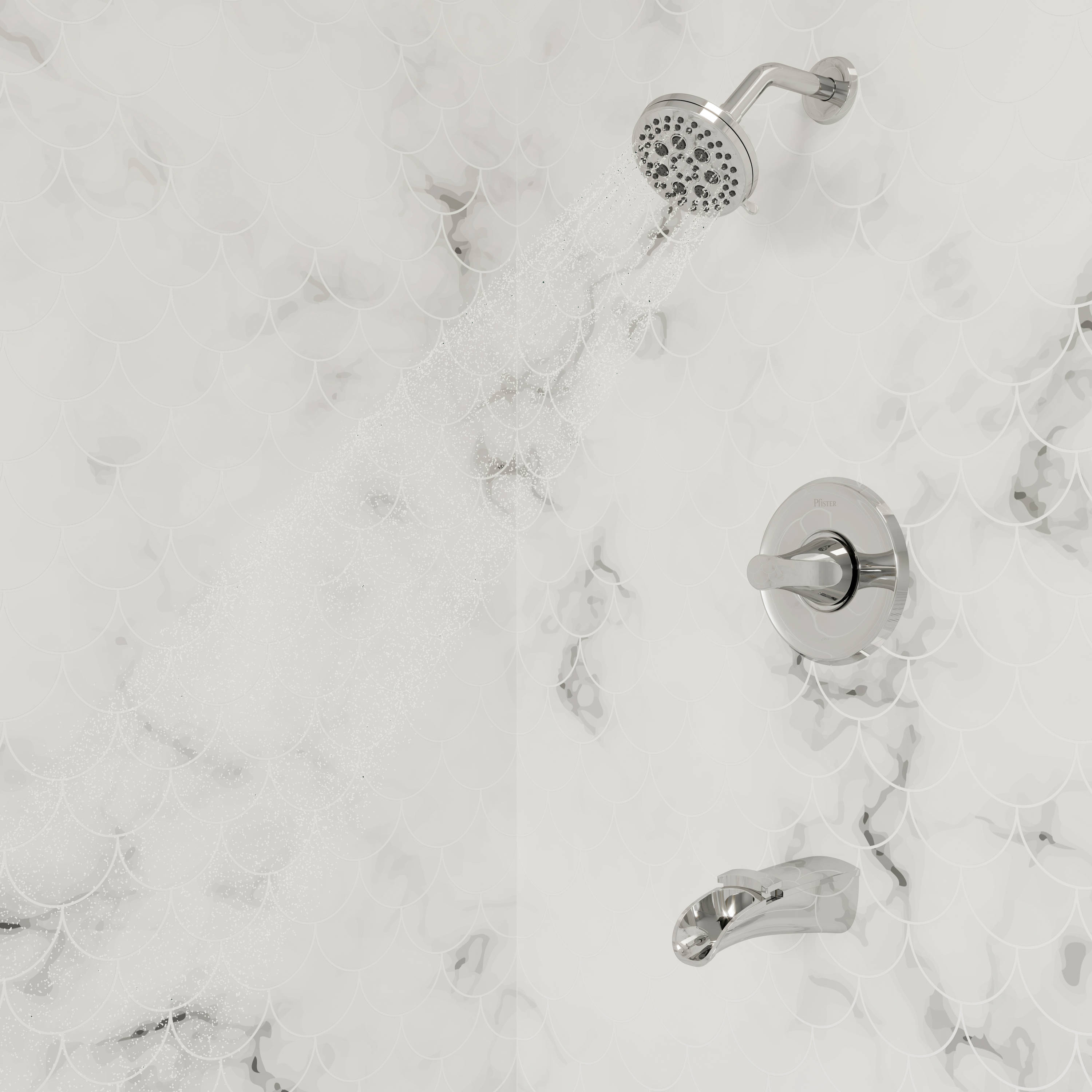 Polished Chrome Wall Mounted Tub and Shower Faucet with Pulse Rain Jet