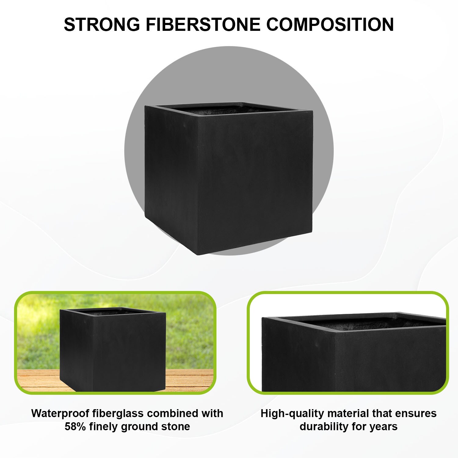 Pottery Pots Square 16-in W x 16-in H Black Stone Contemporary/Modern ...