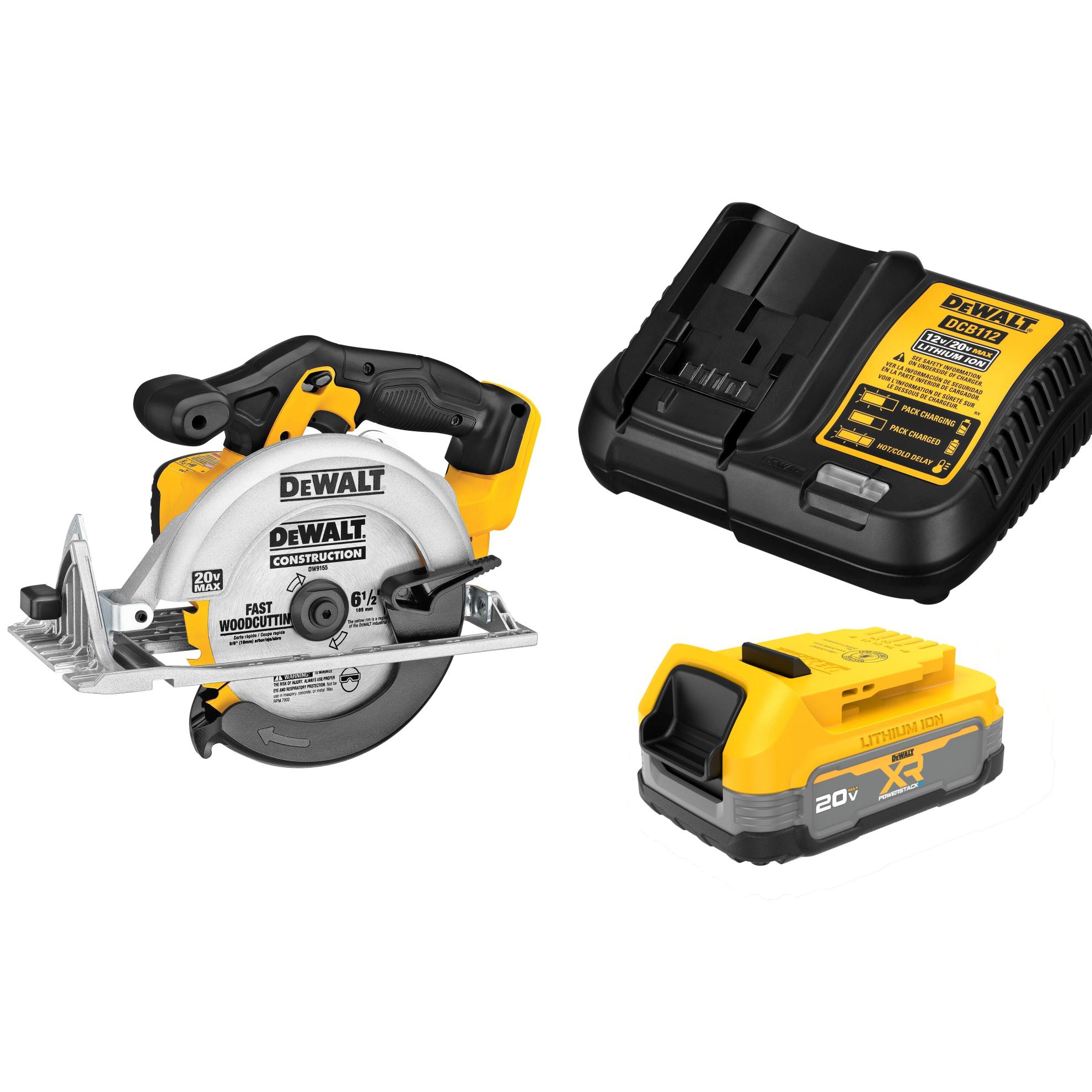 DEWALT   20-volt Max 6-1/2-in Cordless Circular saw & XR POWERSTACK 20 -Volt 1 -Pack Lithium-ion ( 1.7 Ah Battery Charger )