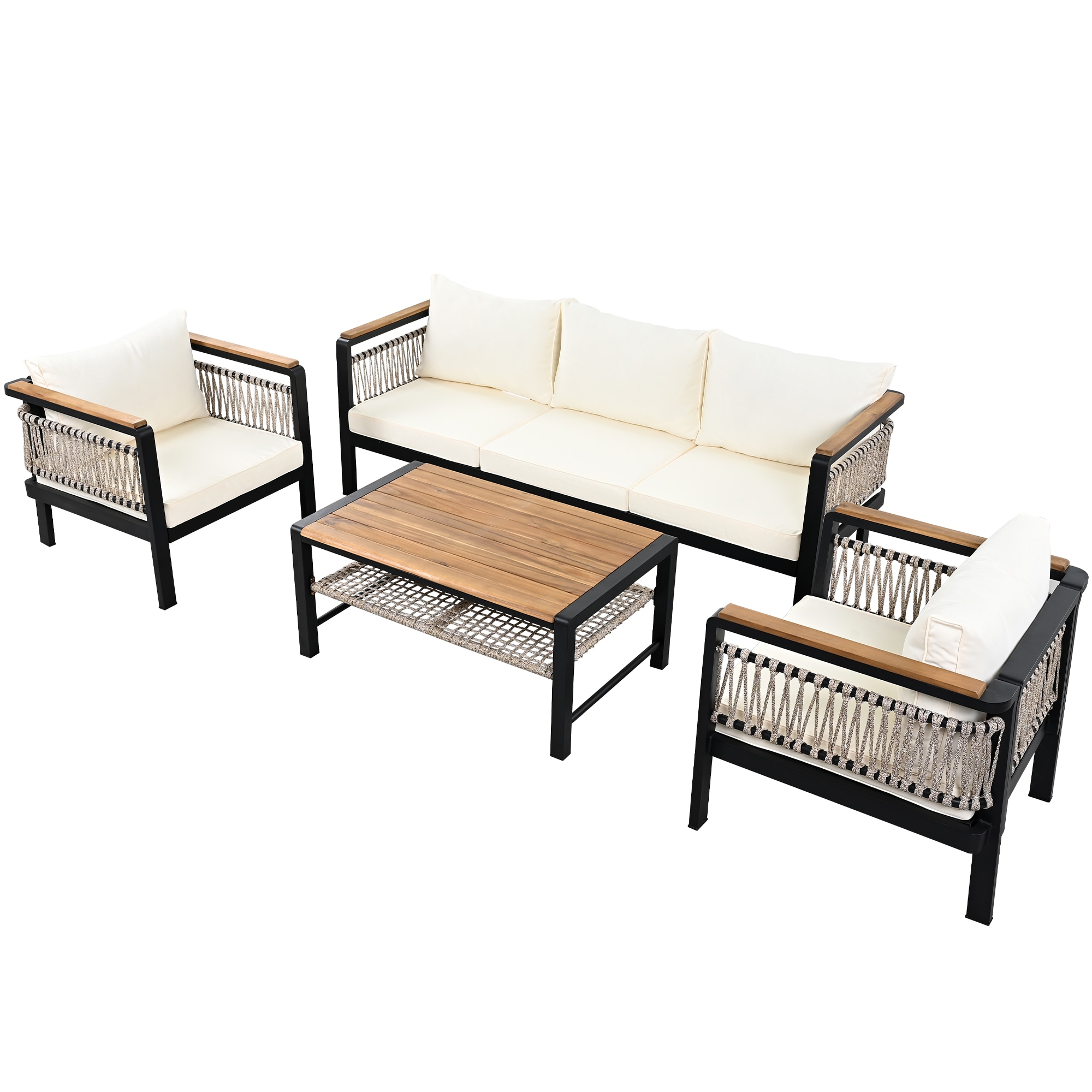Black Steel 7-Piece Outdoor Dining Set with Cushions