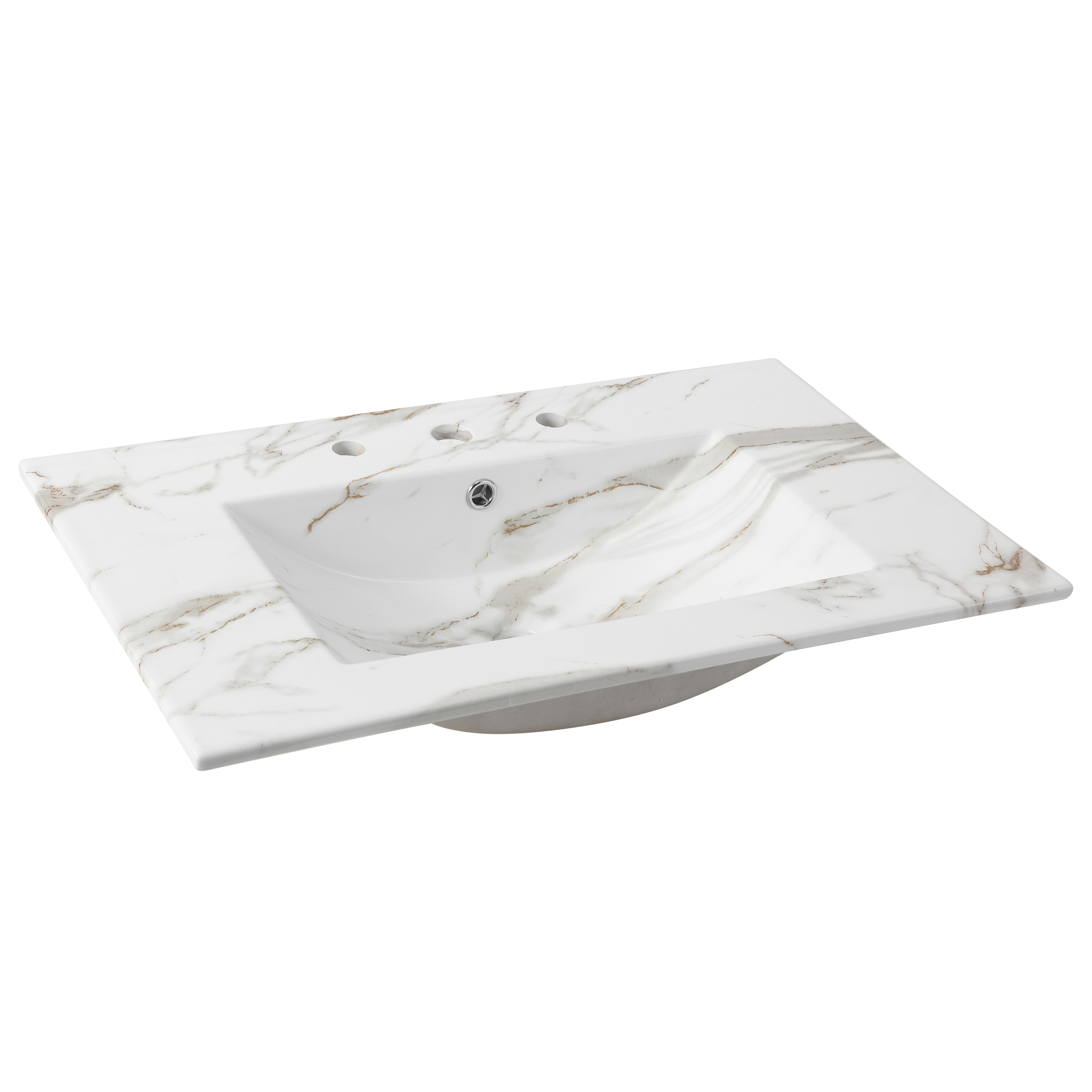 JONATHAN  Y SNK1002C Ancillary Classic Contemporary 30-in x 18.25-in White Marble Effect Ceramic Drop-in Single Sink Widespread Faucet Mount Bathroom Vanity Top