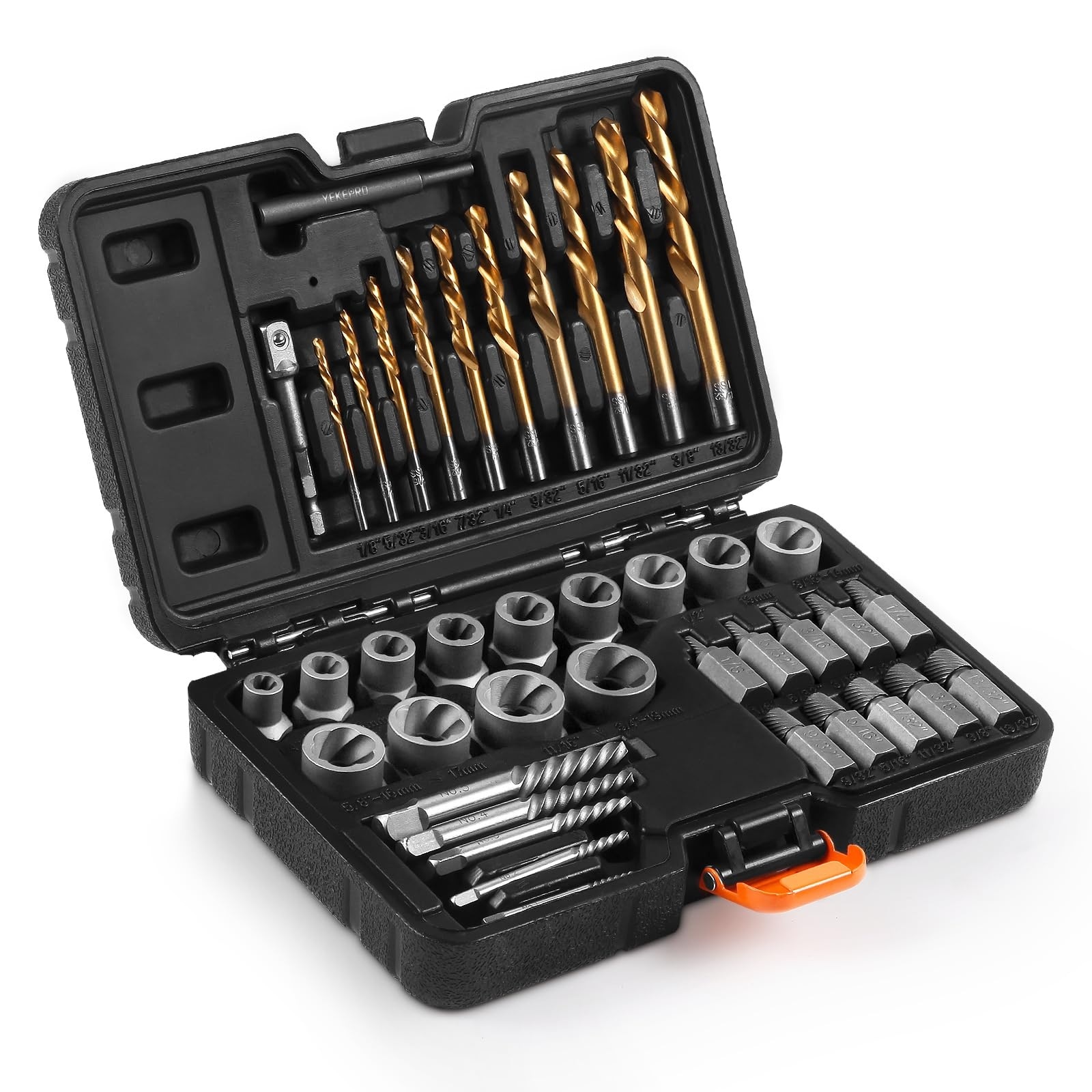 Etokfoks 40 Piece Screw and Bolt Extractor Set with Left Hand Cobalt Drill Bits for Damaged or Stripped Fastener Removal #LETHR81G9