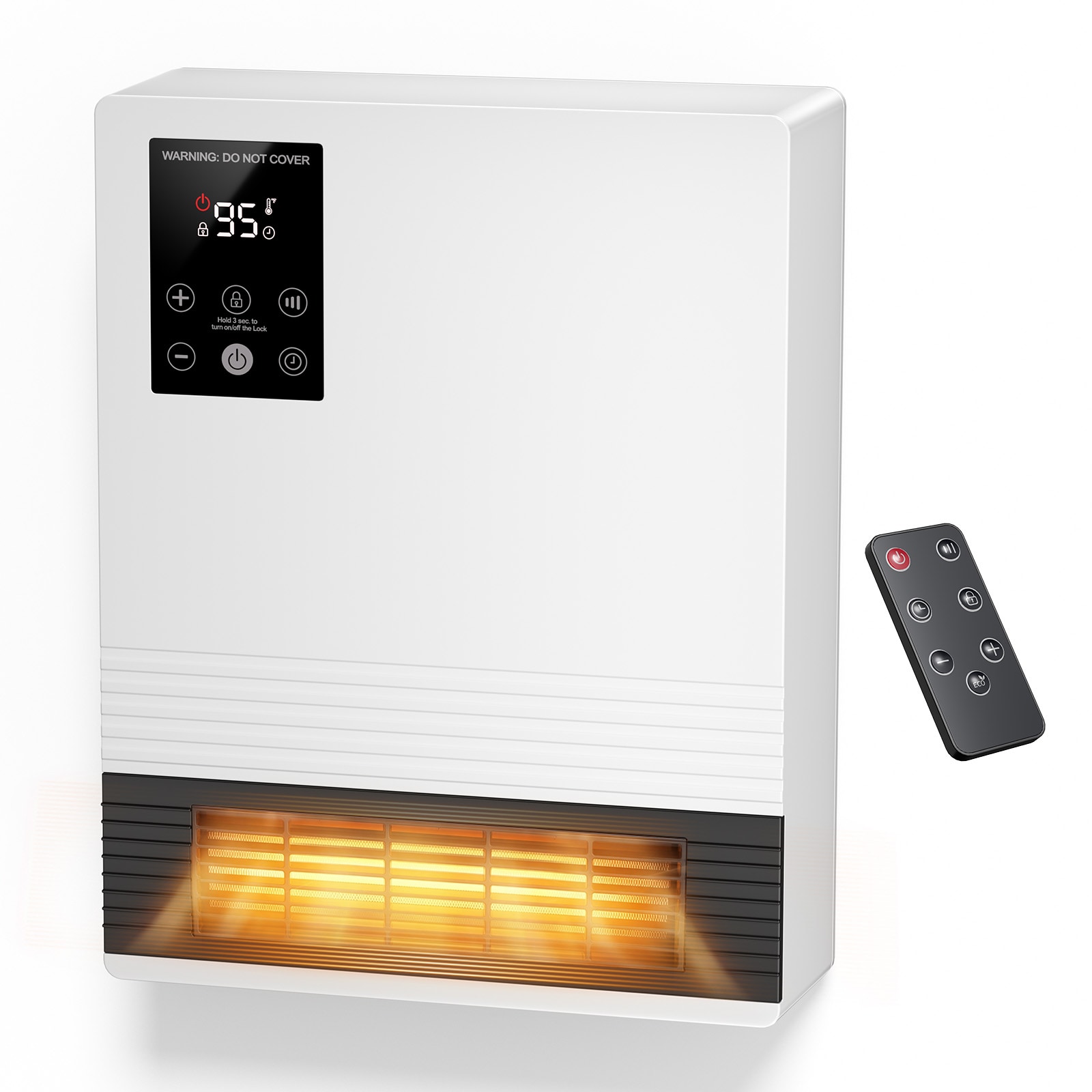 Sweetcrispy 1500-Watt Wall-Mounted Electric Space Heater with Remote Control Adjustable Thermostat 15-Hour Timer-White #717235896109
