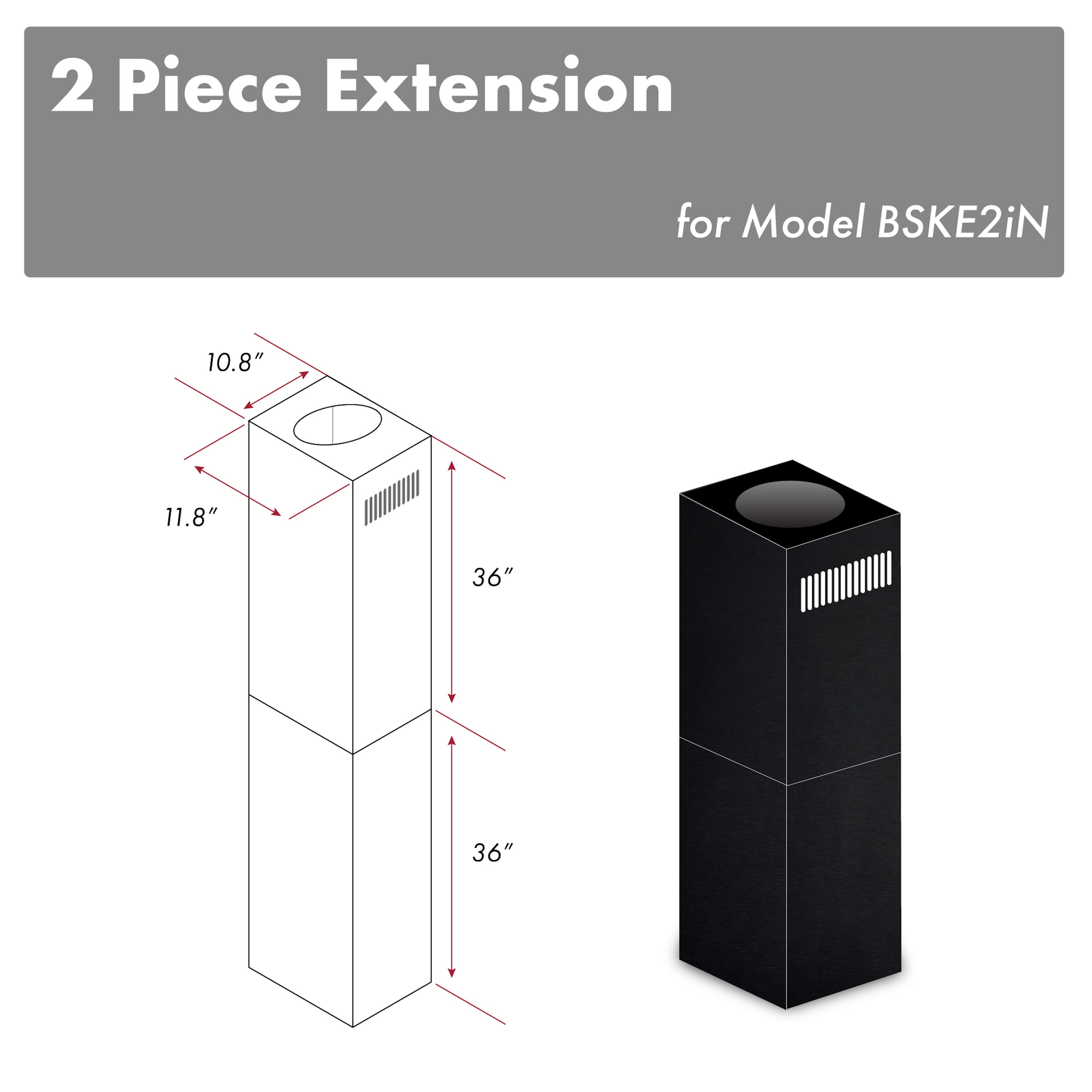 ZLINE KITCHEN & BATH 2PCEXT-BSKE2IN Island range hood Flue extension 3 -Pack Black stainless steel