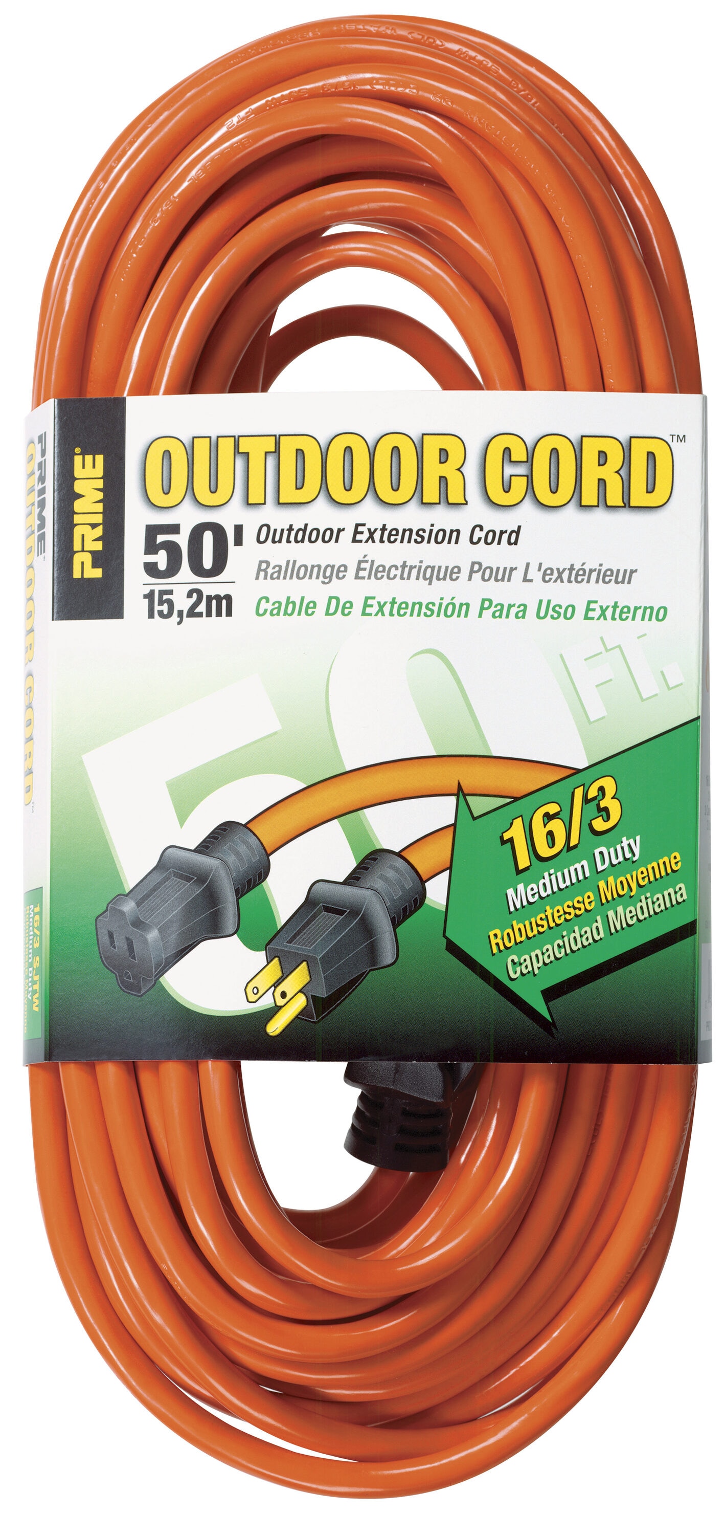 PRIME 378051 50-ft 16 / 3 3 Prong Orange Outdoor SJTW Medium Duty General Extension Cord