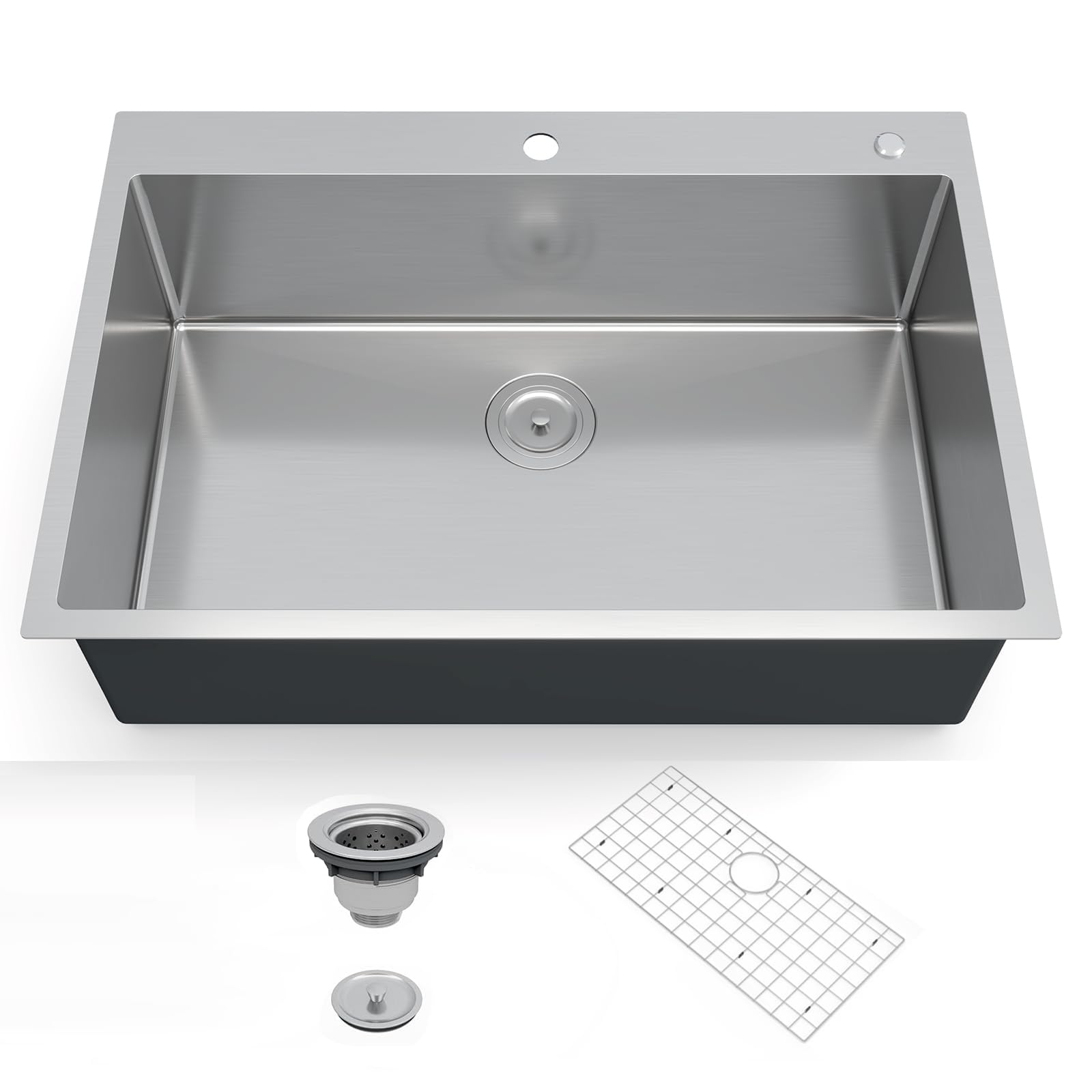 Assile 36 x 22 in Brushed 16 Gauge 304 Stainless Steel Single Bowl Sink with Grid and Drain Assembly