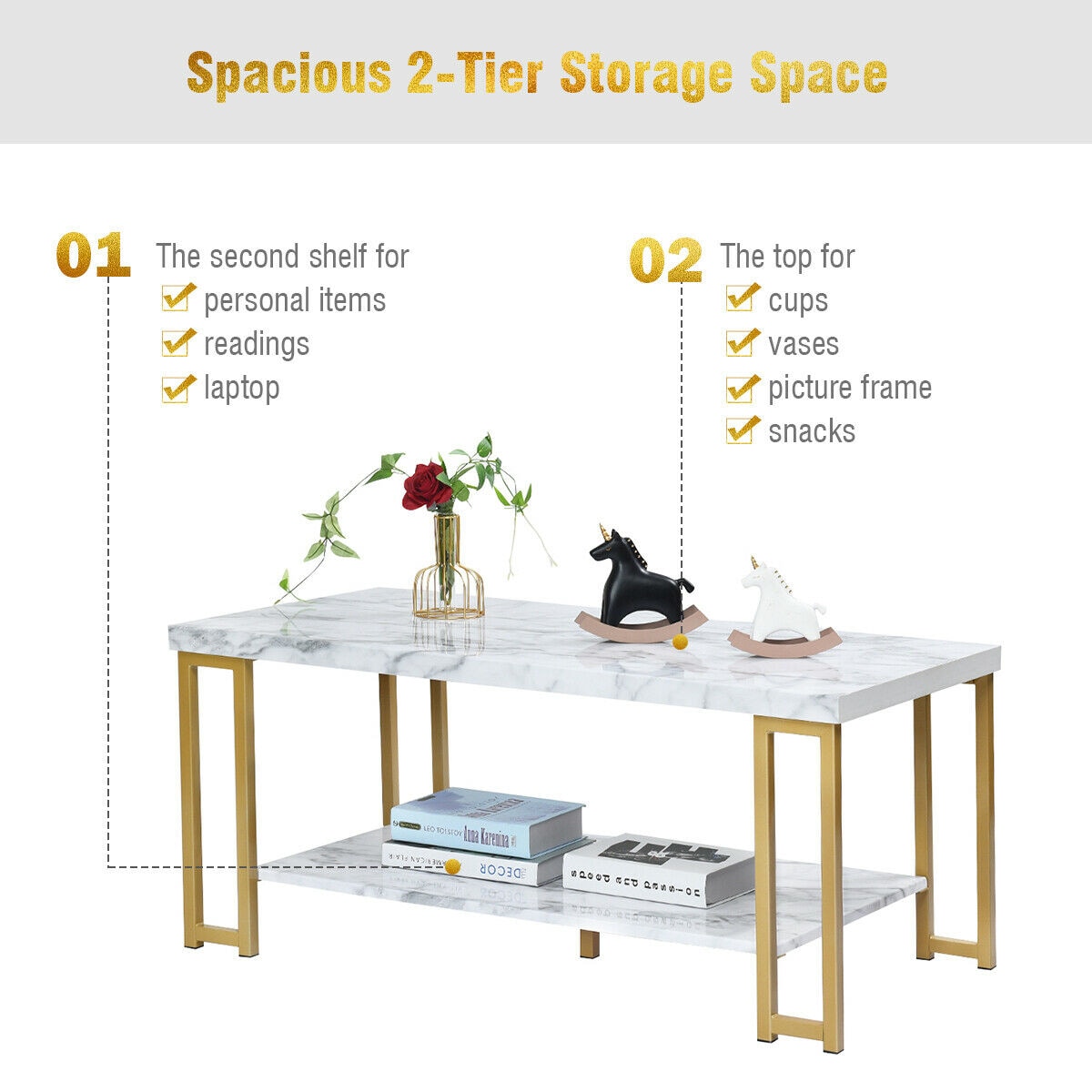 Elegant 46" Rectangular Wood and Faux Marble Coffee Table with Storage