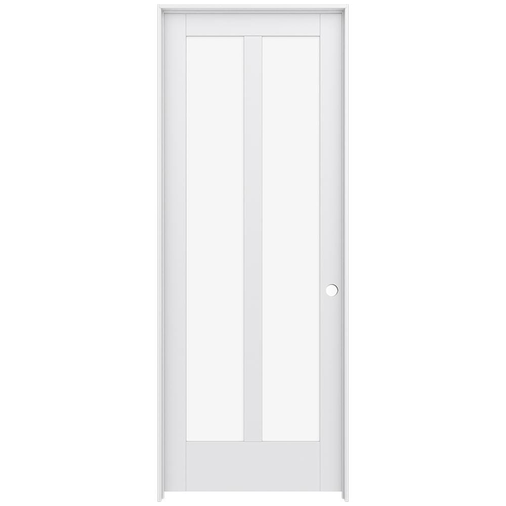JELD-WEN LOWOLJW221100673 36-in x 96-in Primed Solid core 2-panel square Clear glass Left hand Smooth Primed MDF Flat Jamb Single Prehung Interior Door