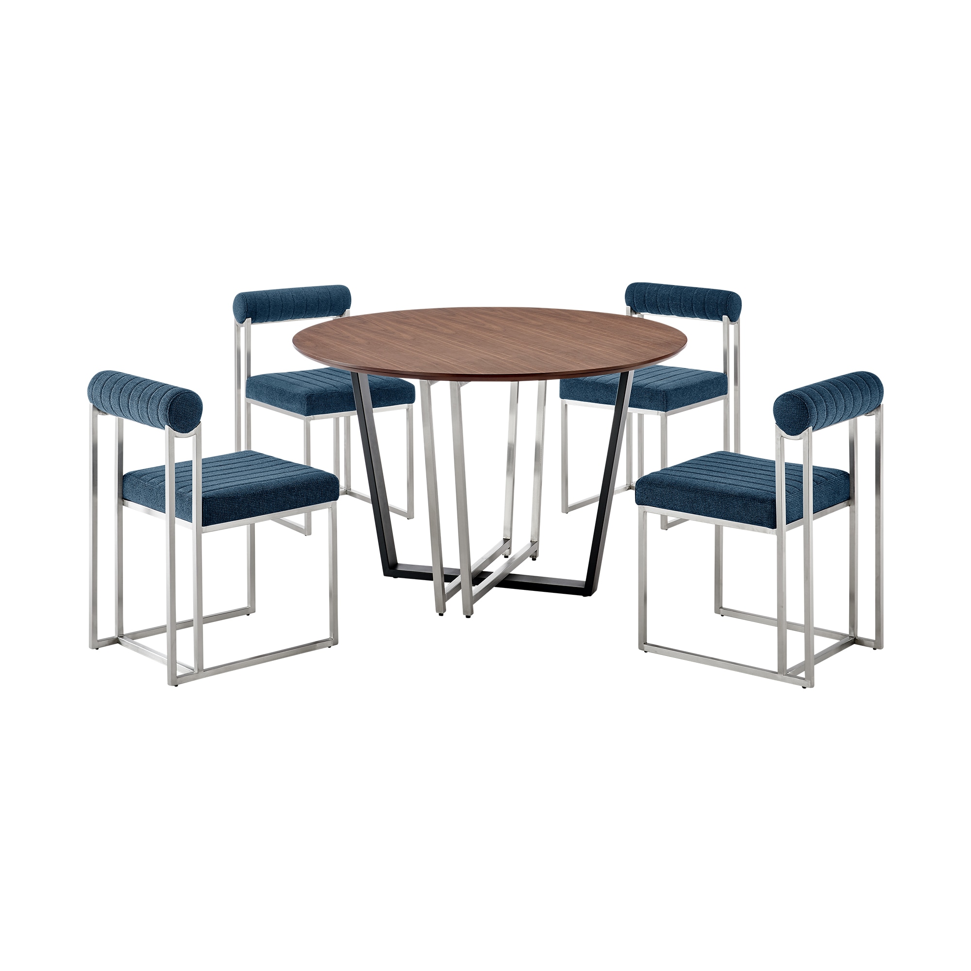 Armen Living SETJO5BSBLU Walnut Contemporary/Modern Dining Room Set with Round Table ( Seats 4 )