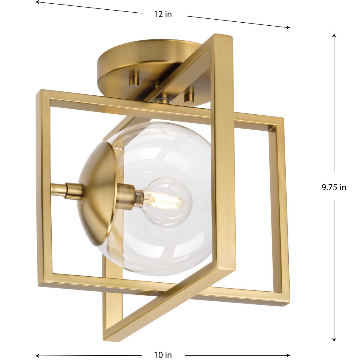 Atwell 10" Modern Brushed Bronze Clear Globe Semi-Flush Mount Light
