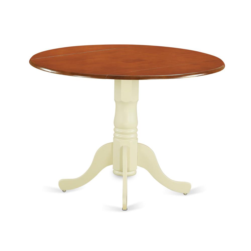 East West Furniture DLT-BMK-TP Dublin  Round  Table  with  two  9  Drop  Leaves  in  Buttermilk  and  Cherry