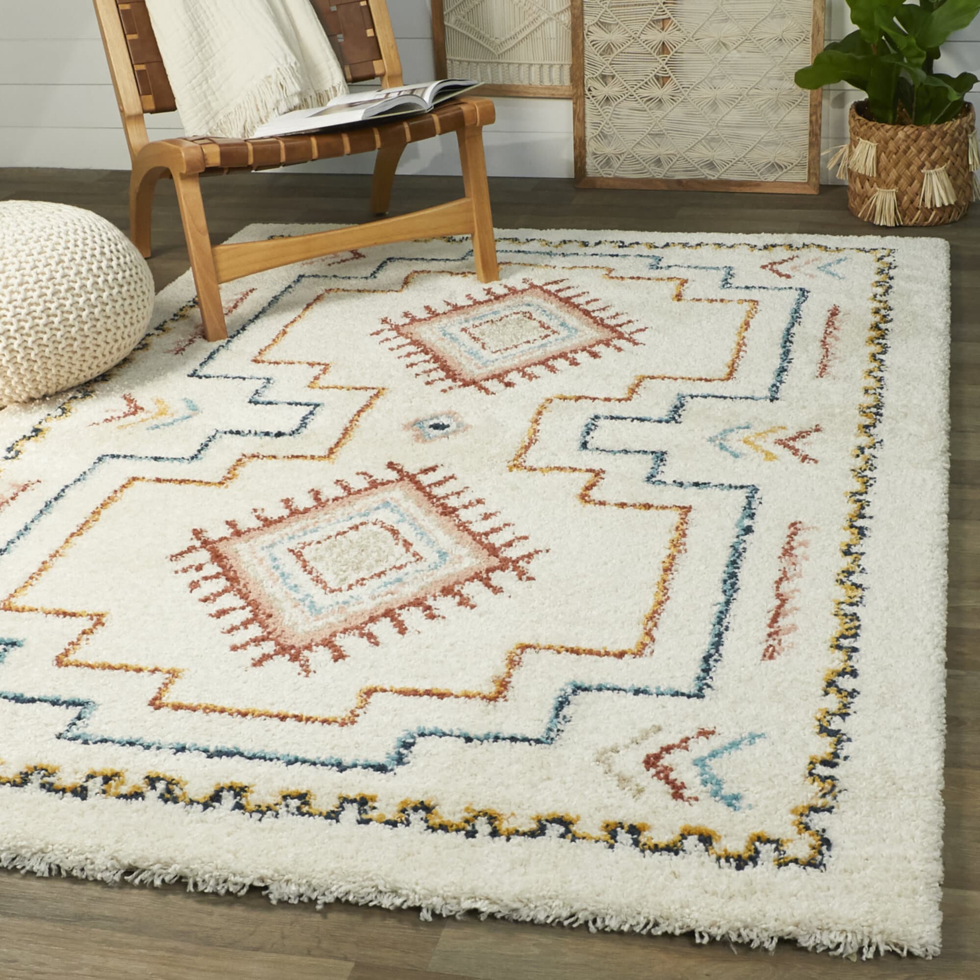 Balta 3012011 8 x 10 (ft) Loomed Polypropylene White Rectangular Indoor Geometric Bohemian/Eclectic Area rug