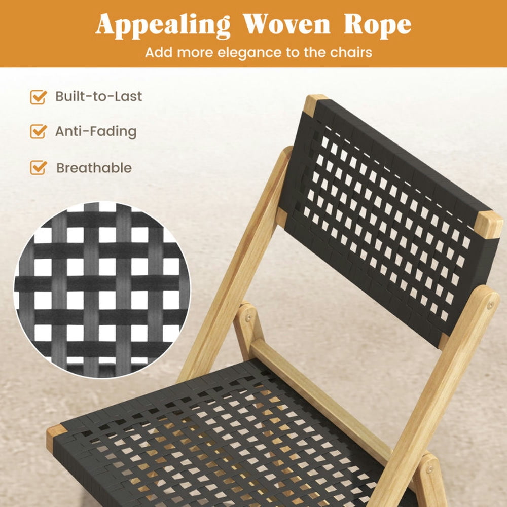 VERYKE Set of 2 Folding Chairs 2 Pieces Dining Chairs with Woven Rope ...