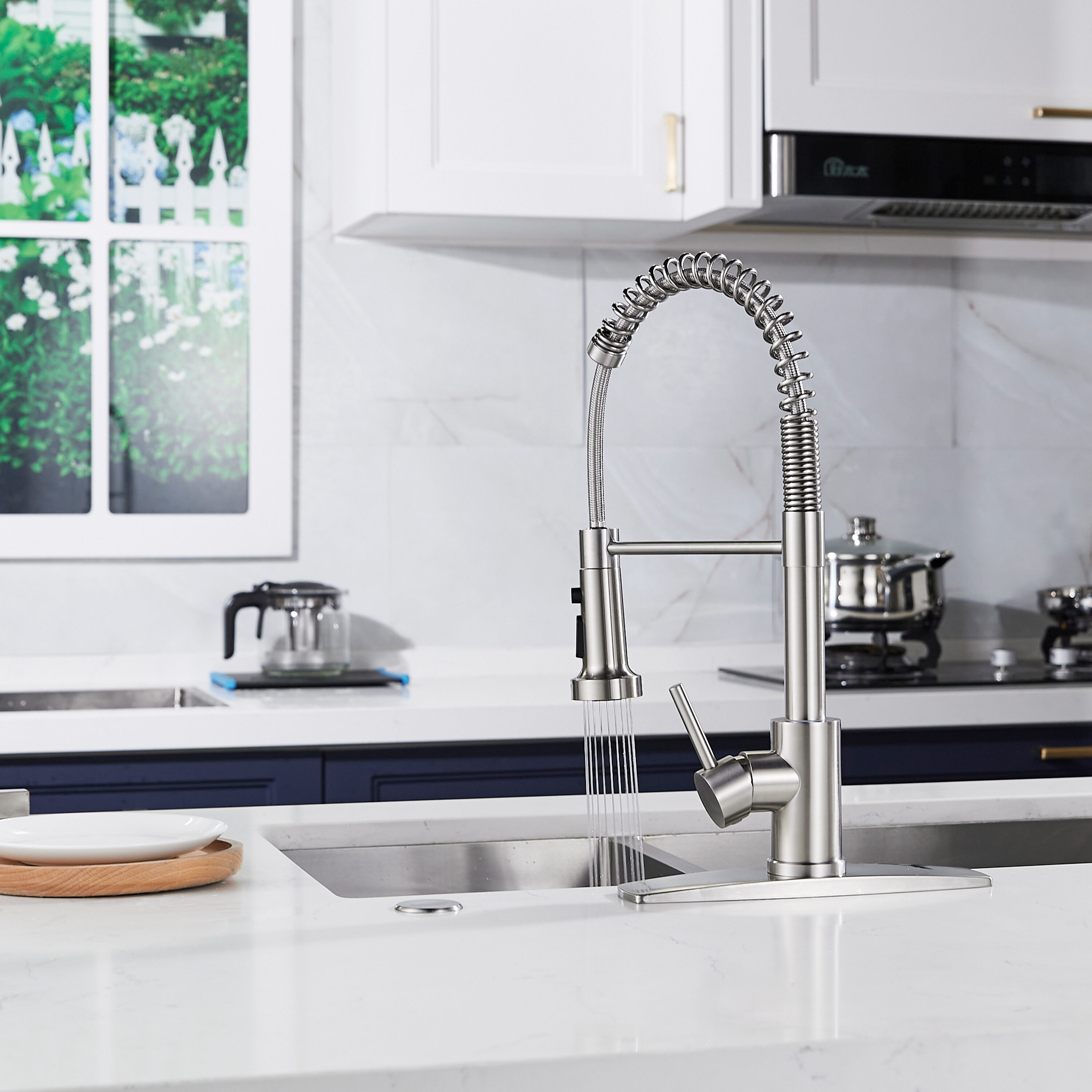 FORIOUS Stainless Steel Single Handle Pre-rinse Kitchen Faucet with ...