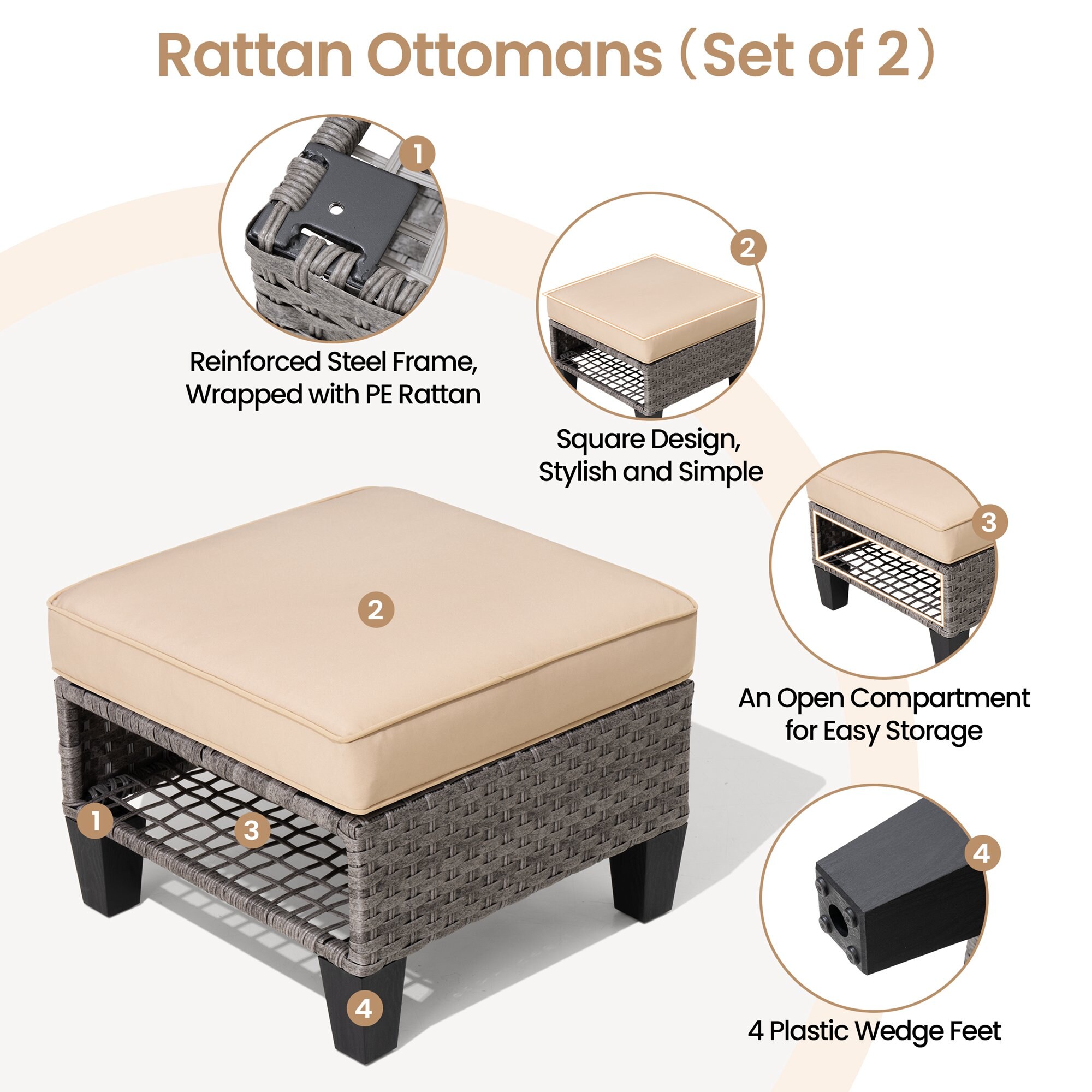 Crestlive Products CL-OM001BEI-2 Stools-Ottomans - View #6