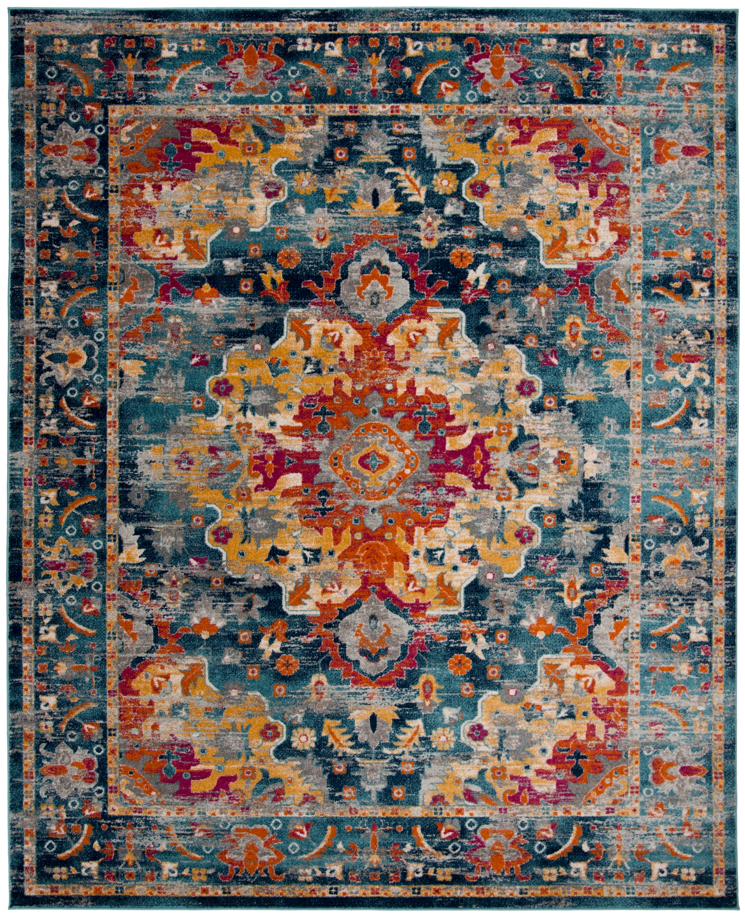Reversible Teal and Fuchsia 8' x 10' Easy-Care Synthetic Area Rug