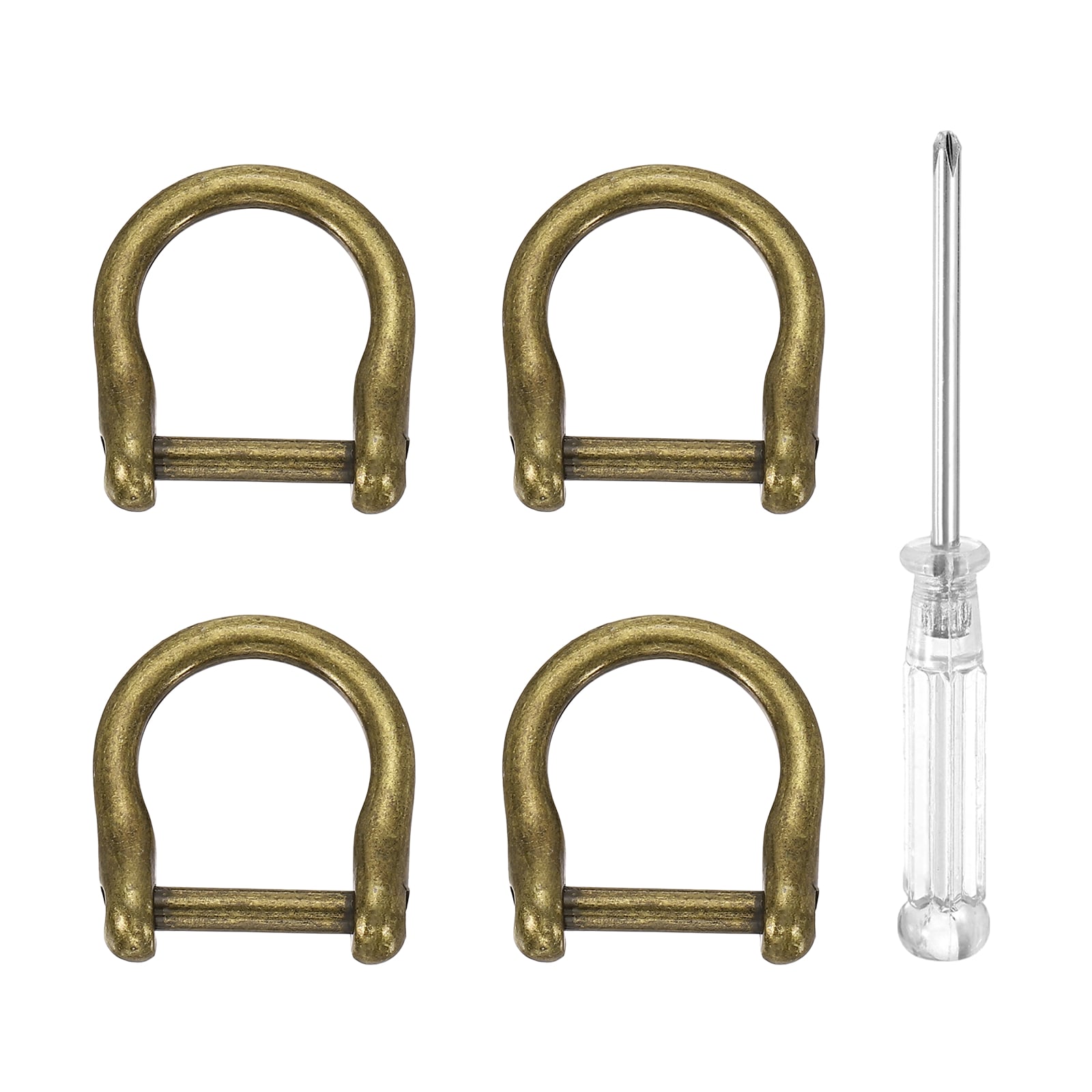 Harfington 4pcs D-Rings Screw in Shackle 1/2-Inch Metal Horseshoe U Shape Semicircle D Ring Purse Key Holder with Screwdriver for DIY Leather Craft Keychain Collar Accessories Copper