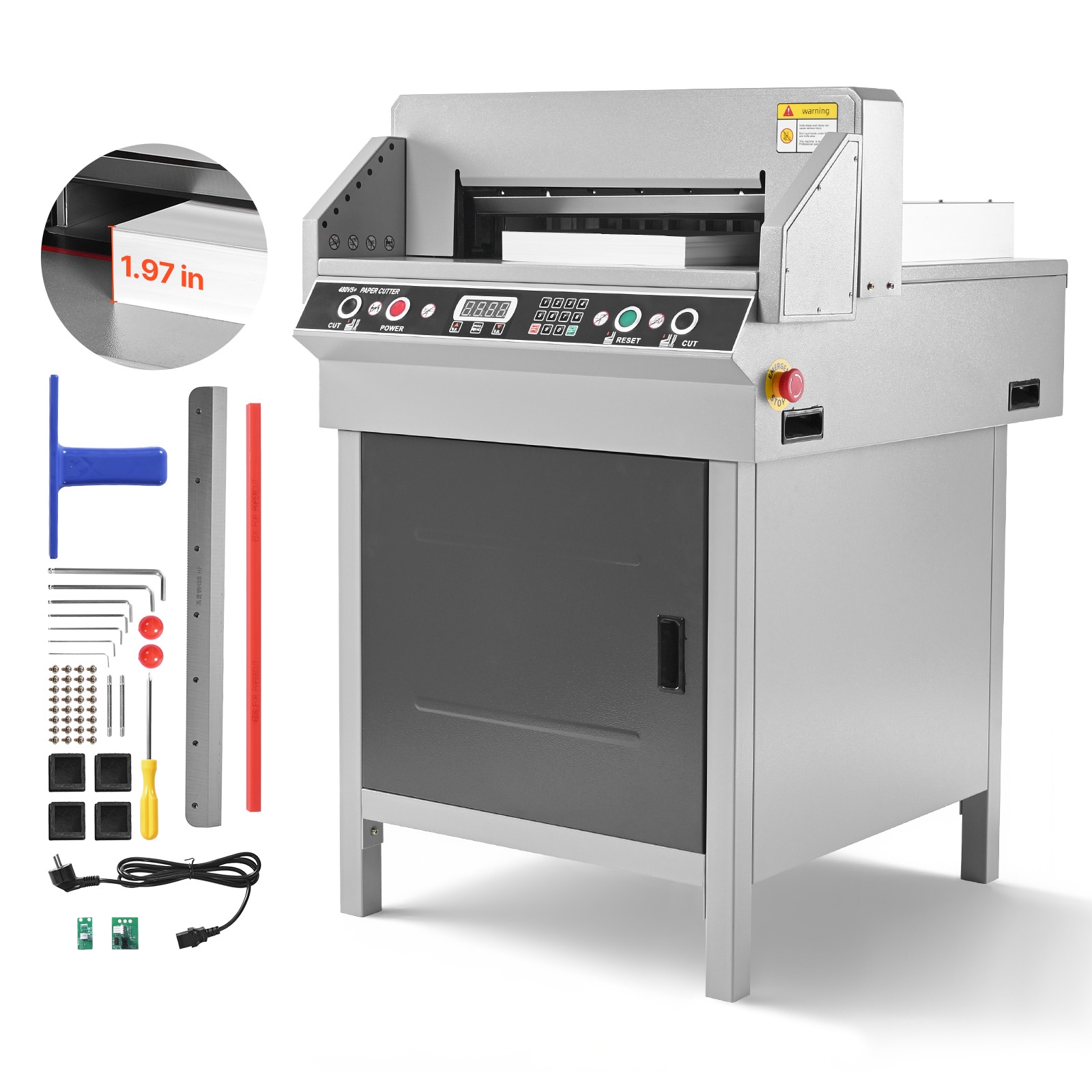 VEVOR Electric Paper Cutter Heavy Duty Metal Paper Cutter Machine 18.9 inch Cutting Width 1.97 inch Cutting Thickness Electric Hydraulic Guillotine Trimmer with Infrared Function and Spare Blade