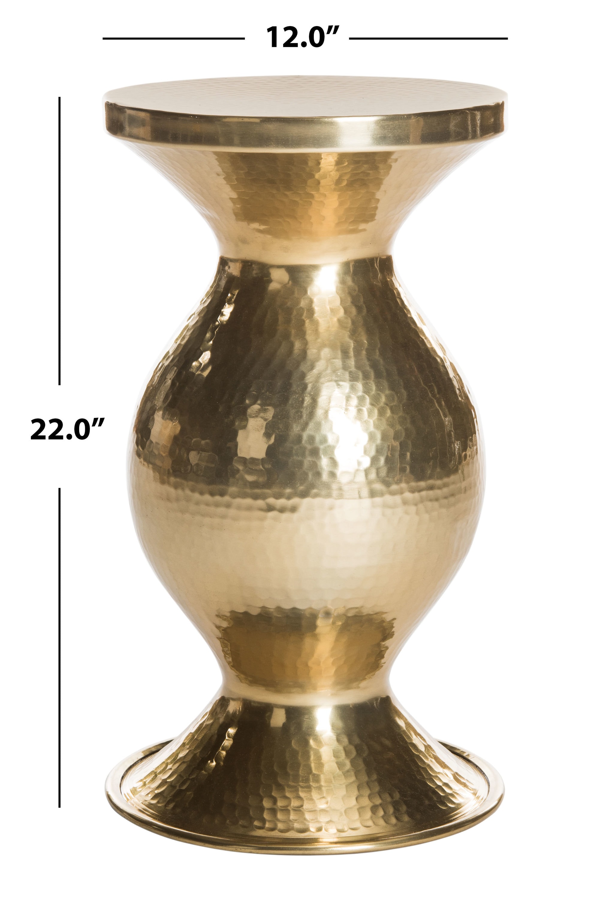 Transitional 12'' Gold Hammered Metal Round Accent Table